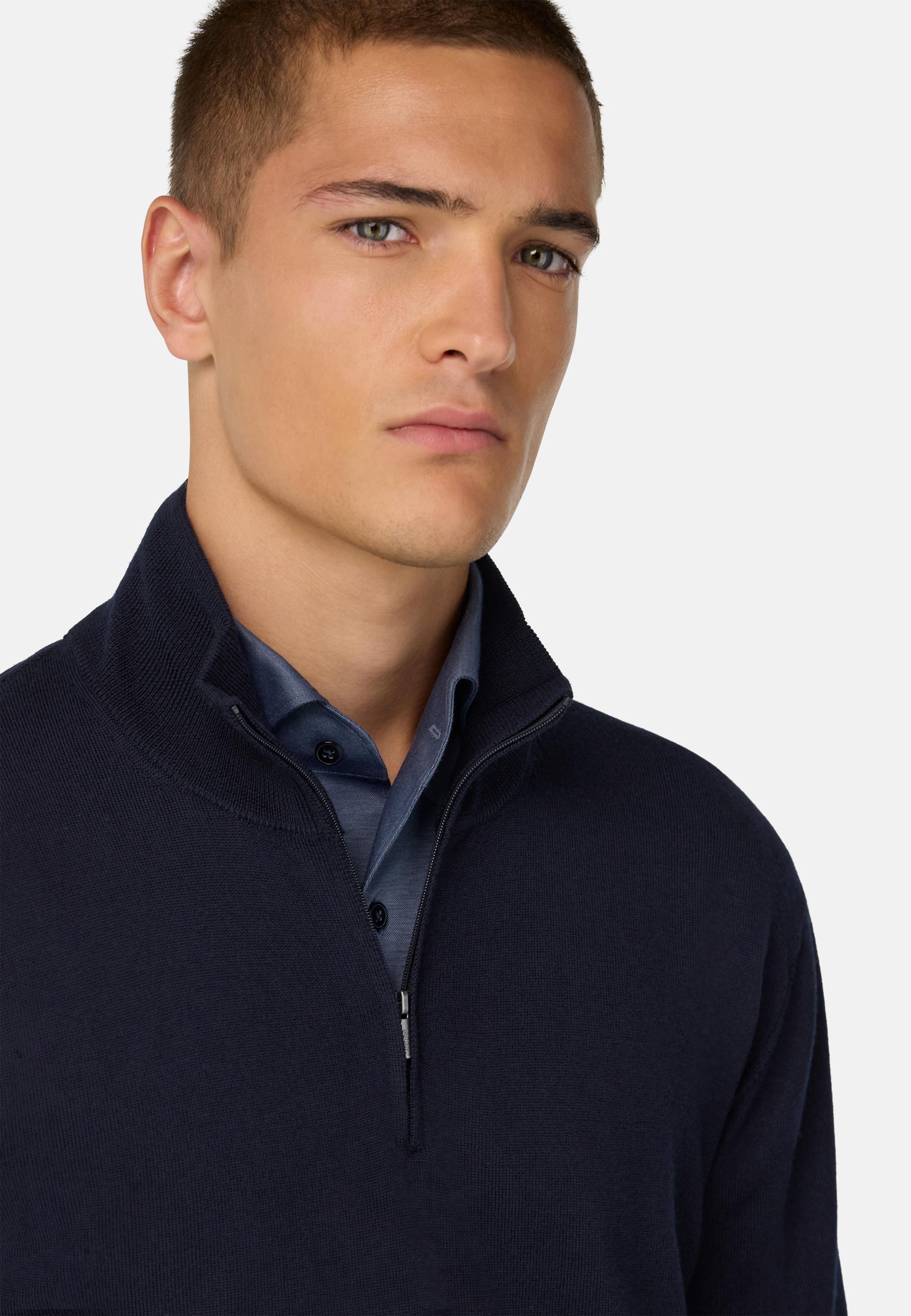 BLUE Merino Wool Half Zip Jumper, , large image number 2