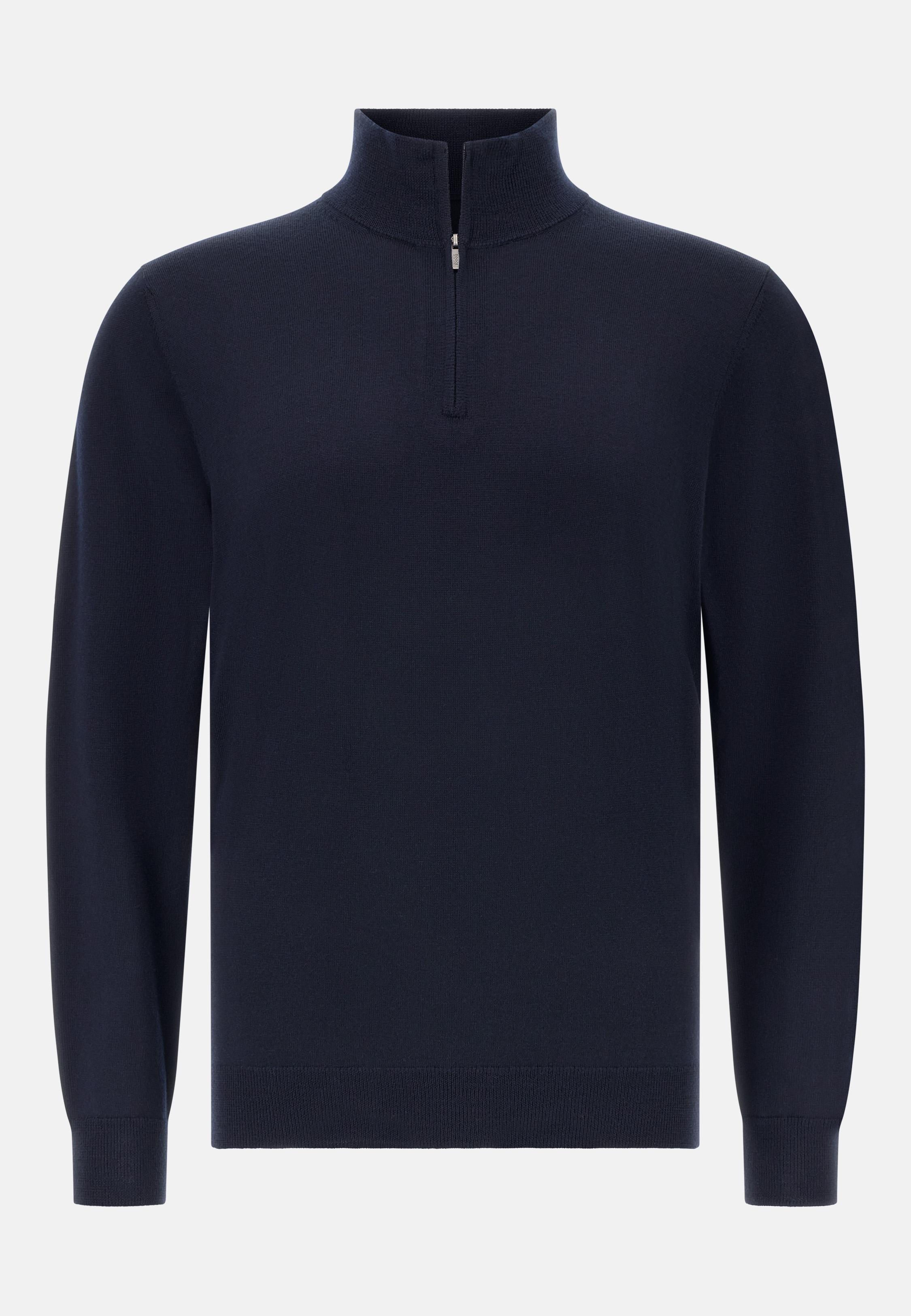 BLUE Merino Wool Half Zip Jumper, , large image number 3