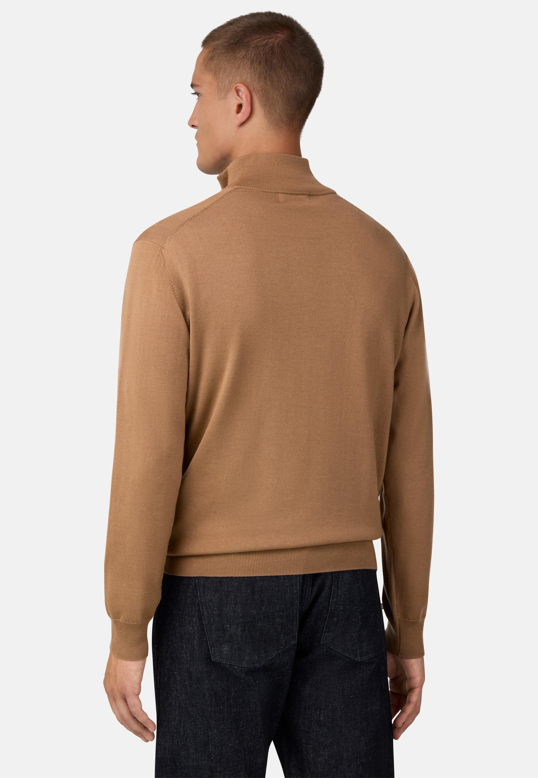 BROWN Merino Wool Half Zip Jumper, , large image number 1