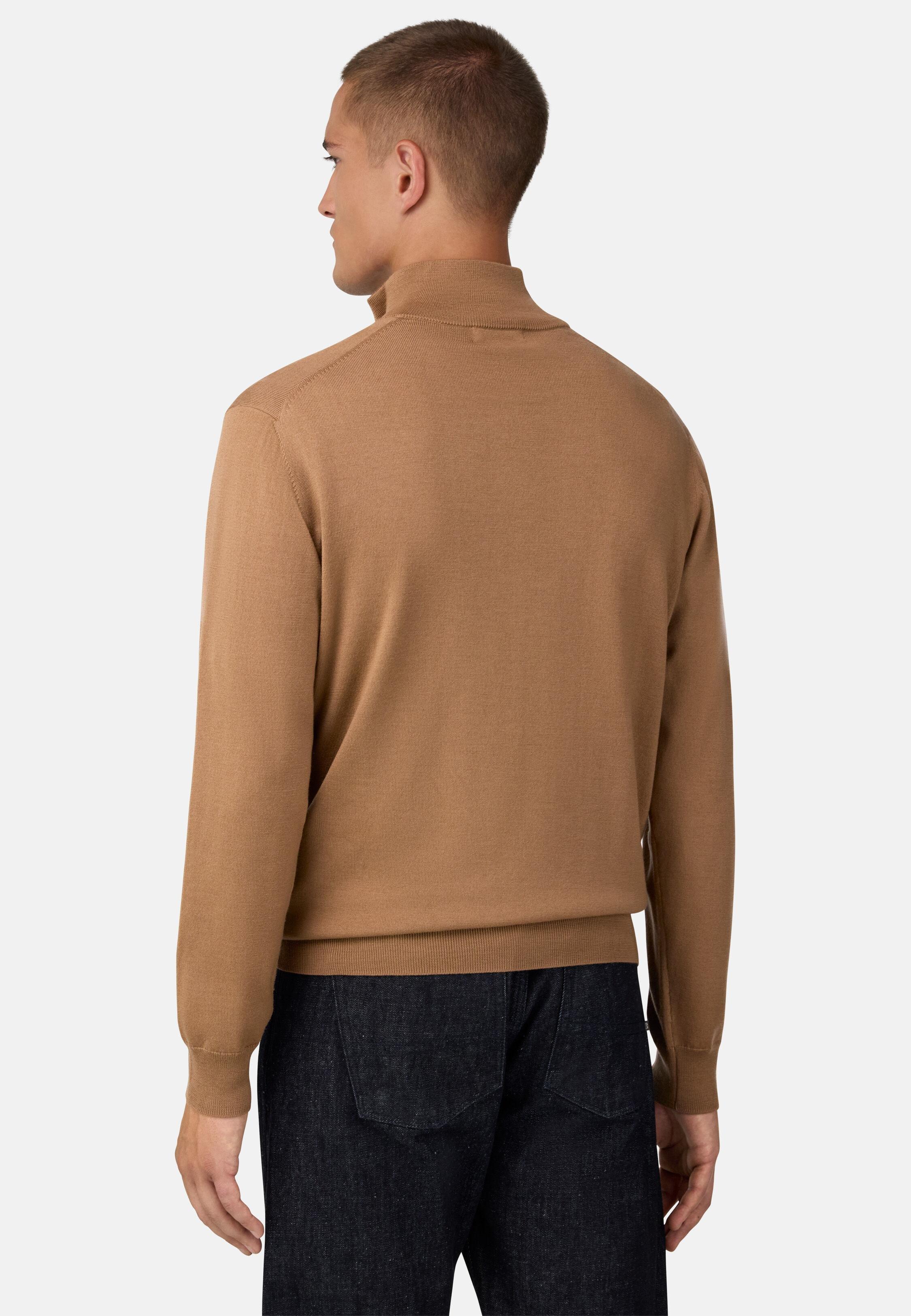 Merino Wool Half Zip Jumper Brown, Hazelnut, medium