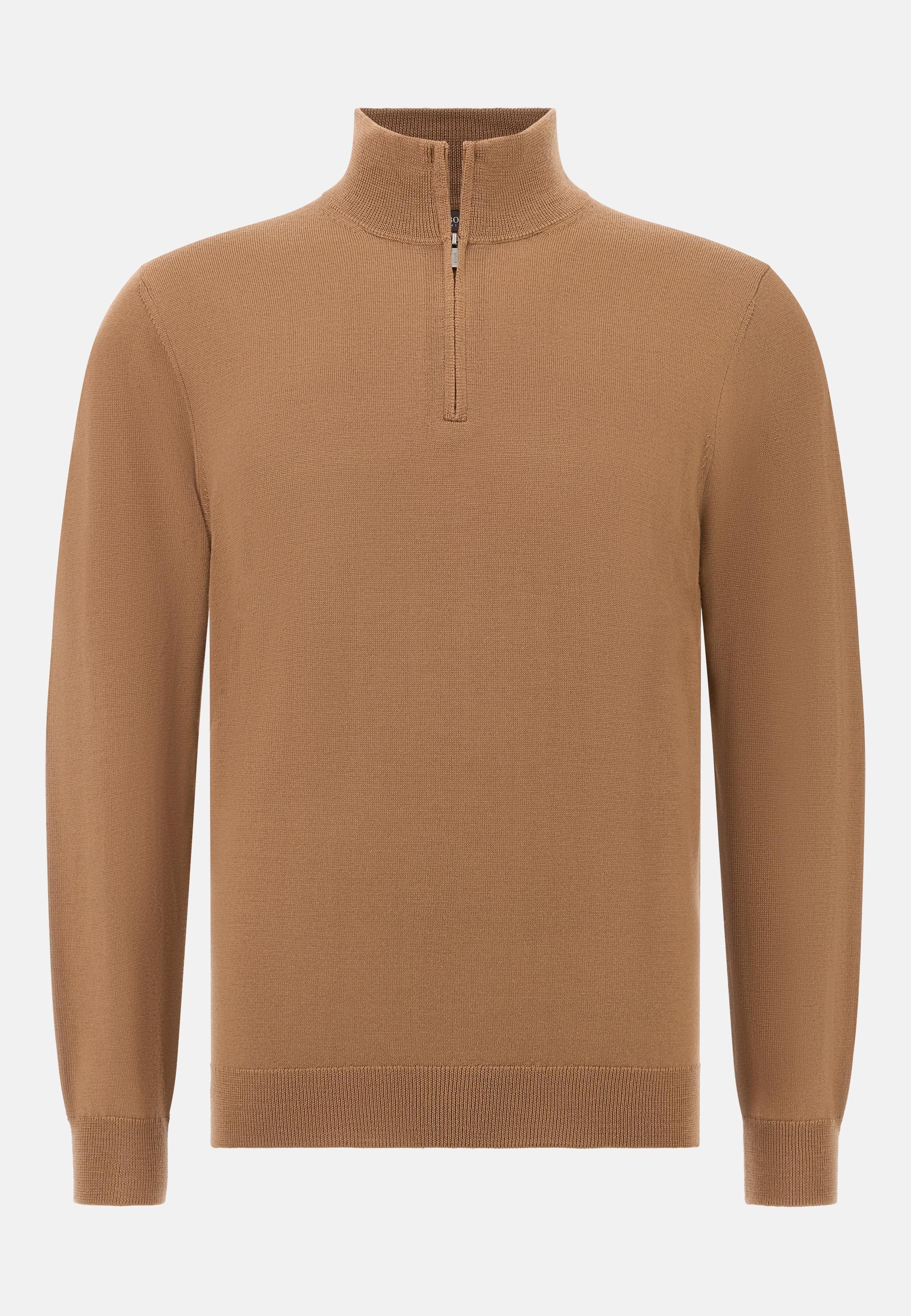 BROWN Merino Wool Half Zip Jumper, , large image number 3