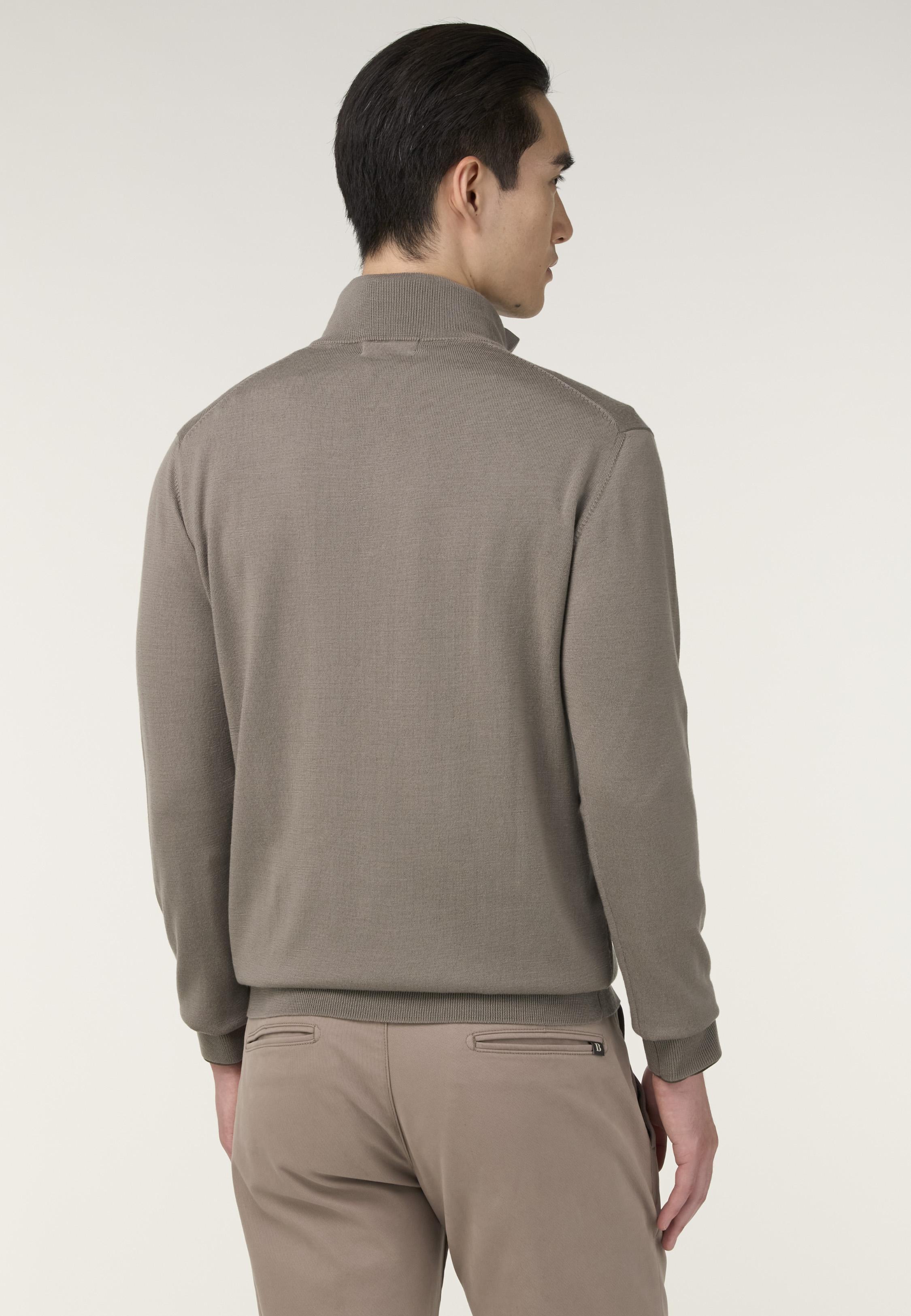 Merino Wool Half Zip Jumper Brown, Taupe, large image number 1
