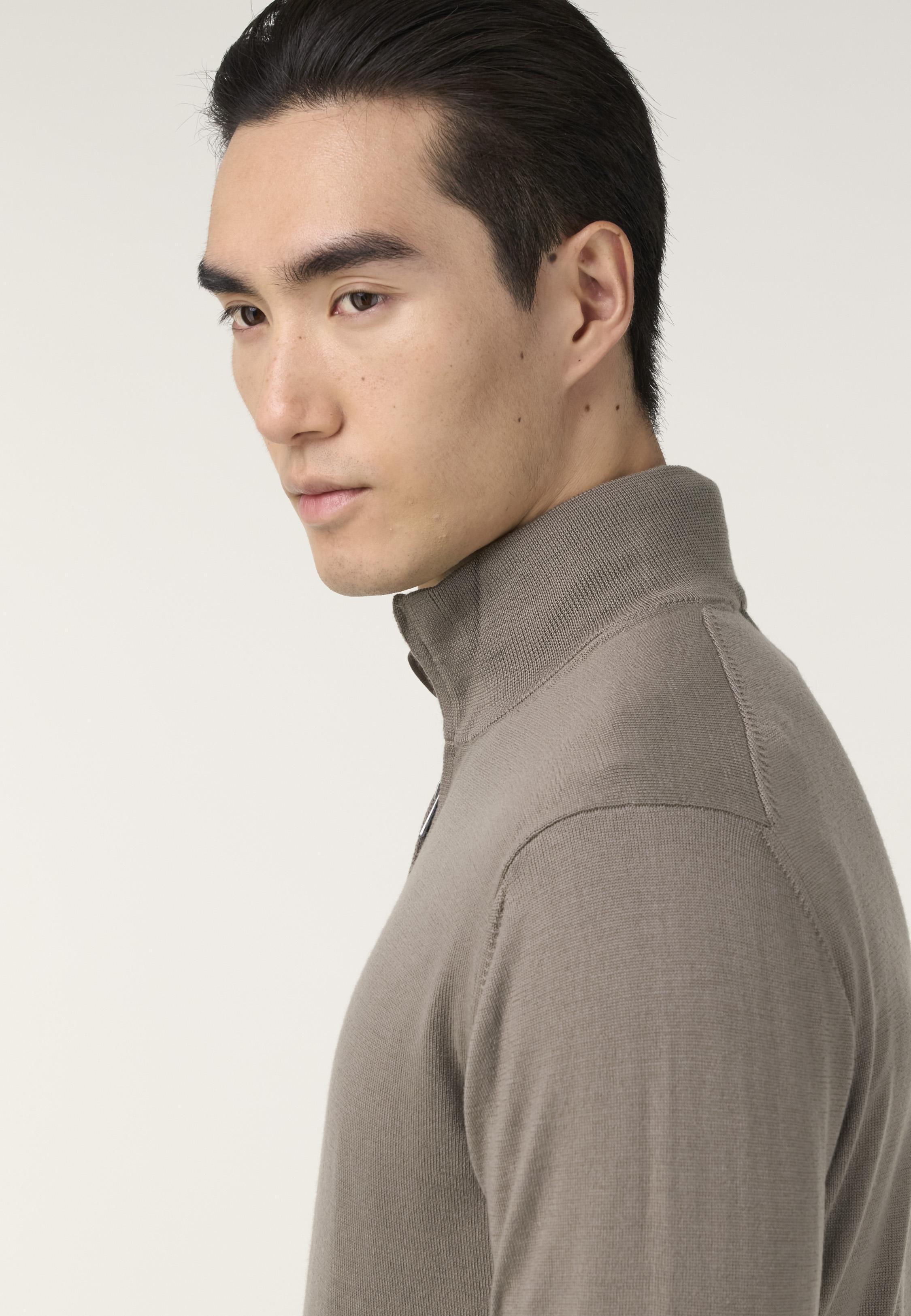 BROWN Merino Wool Half Zip Jumper, , large image number 2
