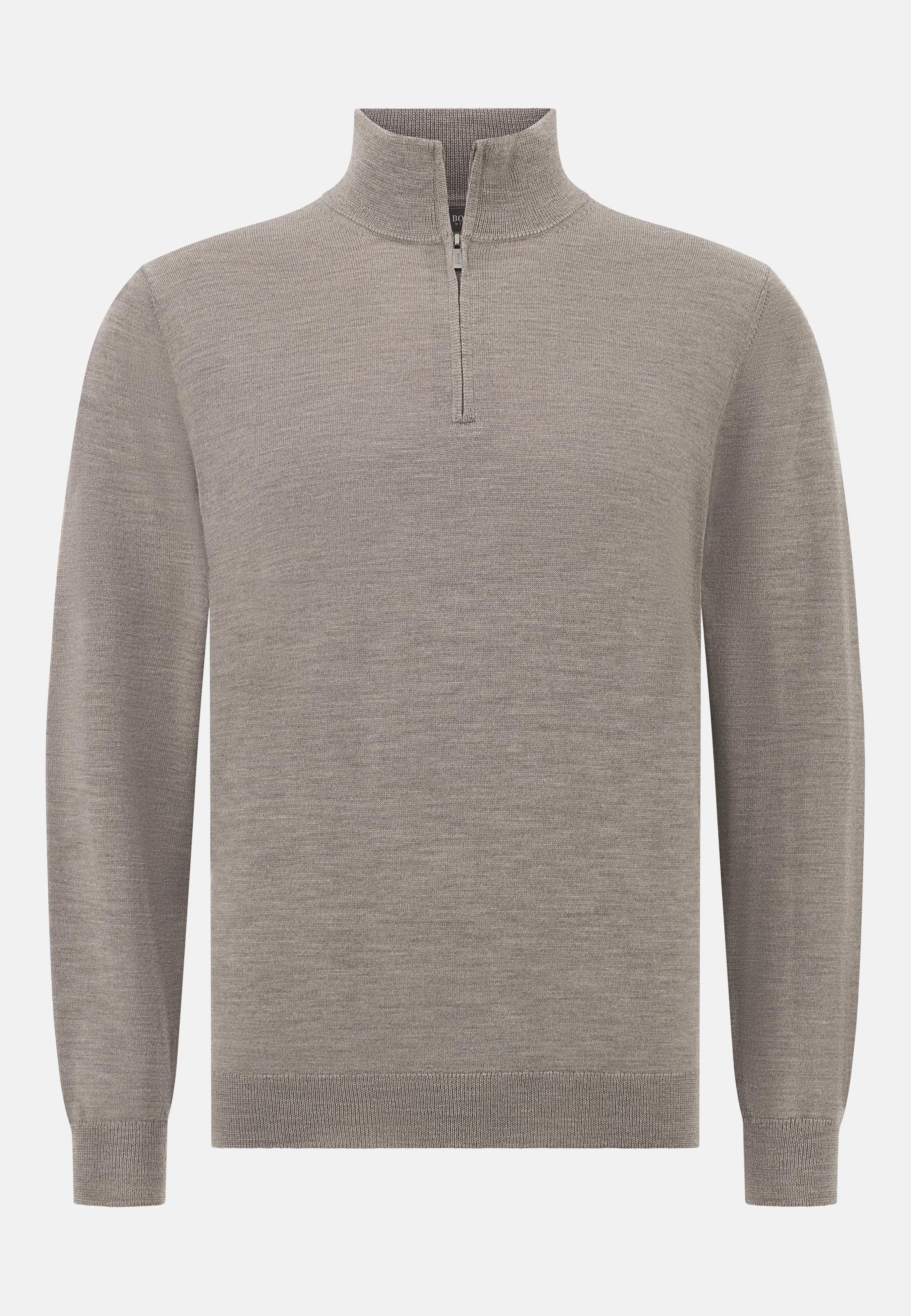BROWN Merino Wool Half Zip Jumper, , large image number 3