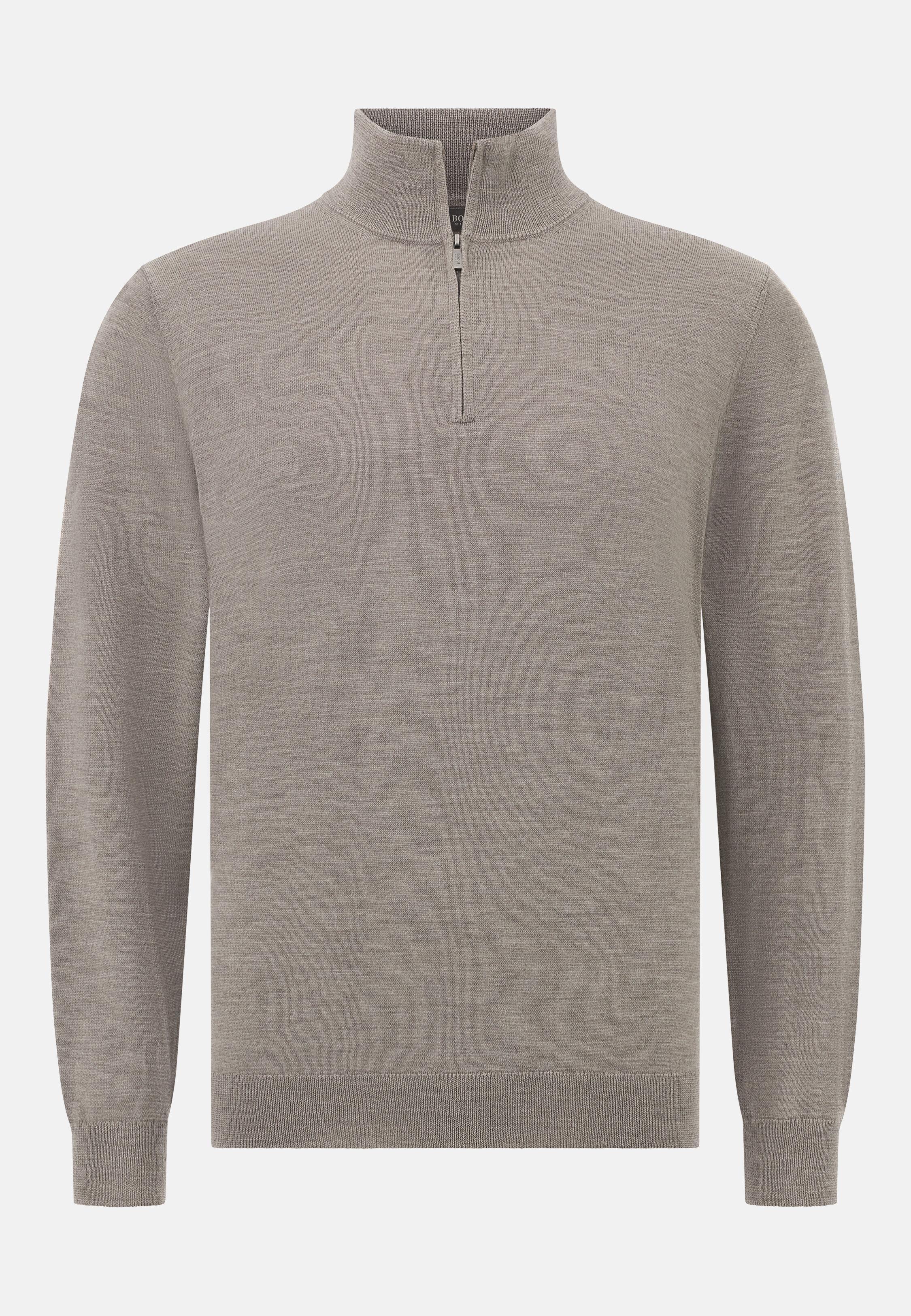 Merino Wool Half Zip Jumper Brown, Taupe, large image number 4