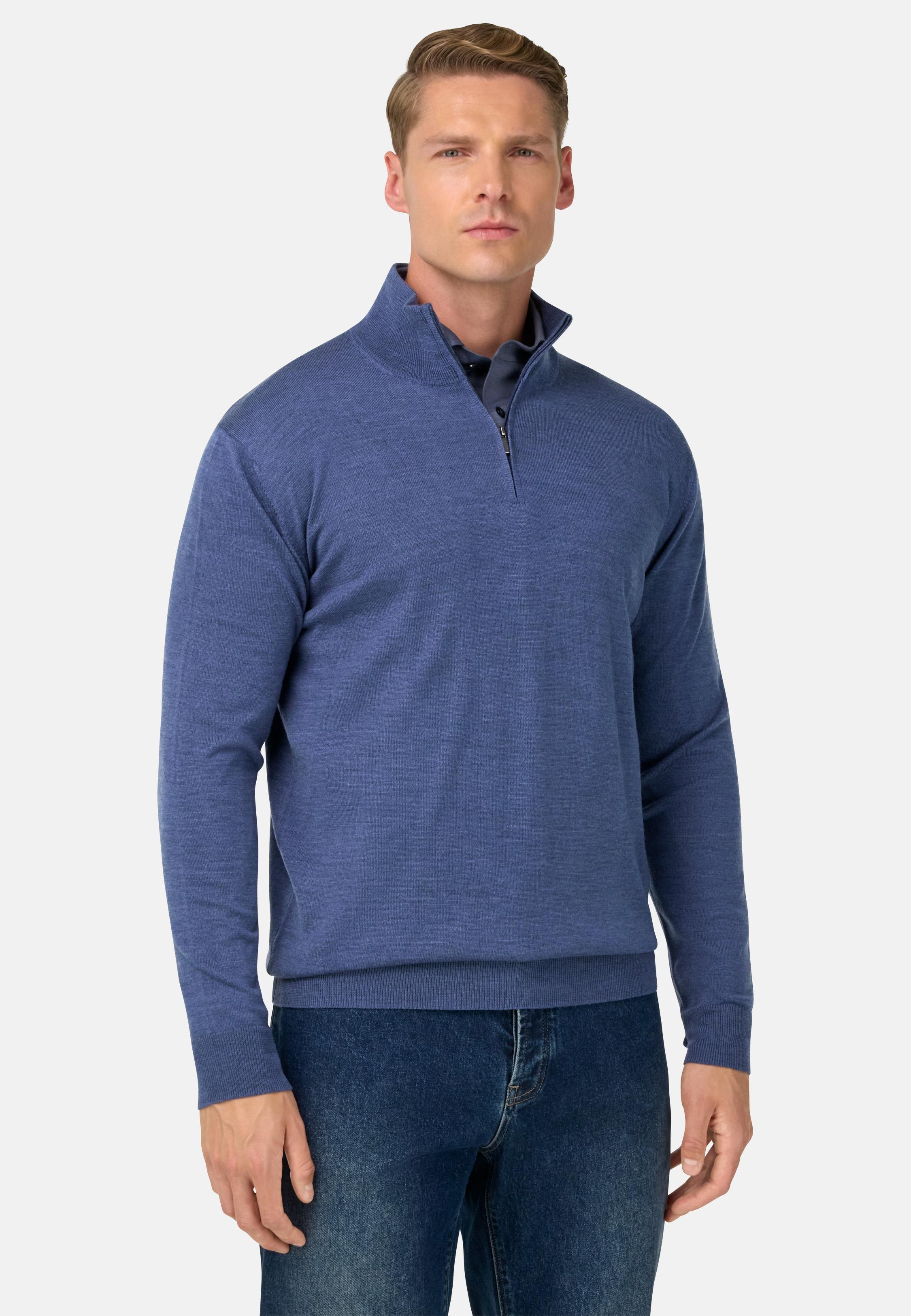 BLUE Merino Wool Half Zip Jumper, Indigo, medium