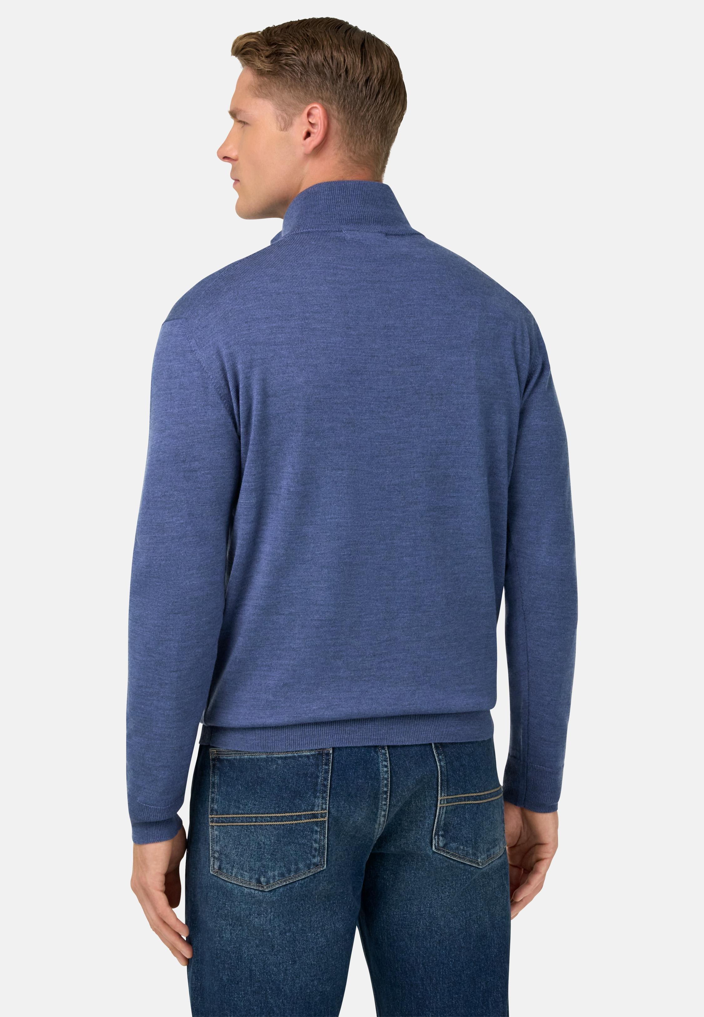 BLUE Merino Wool Half Zip Jumper, Indigo, large image number 1