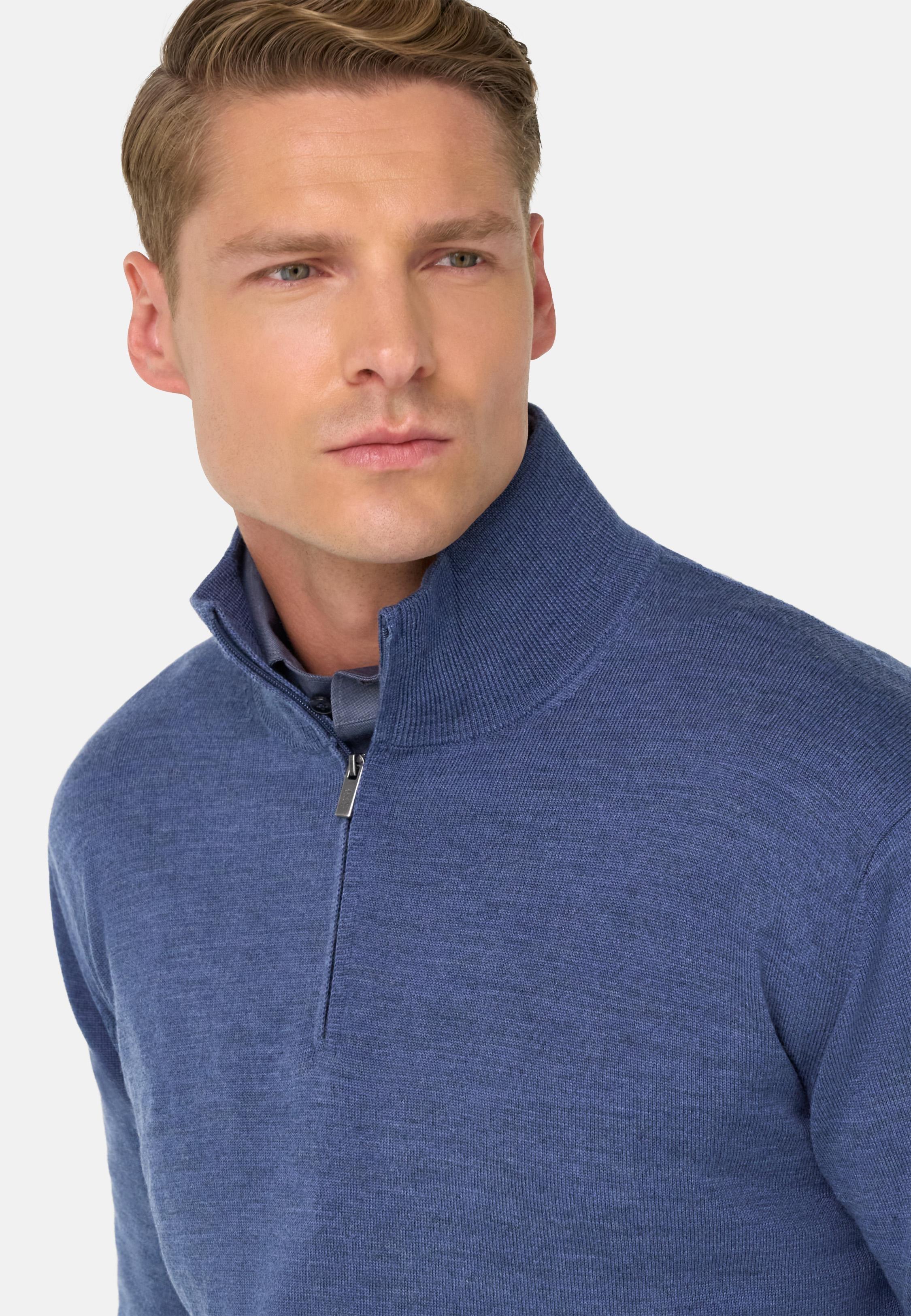 BLUE Merino Wool Half Zip Jumper, Indigo, medium