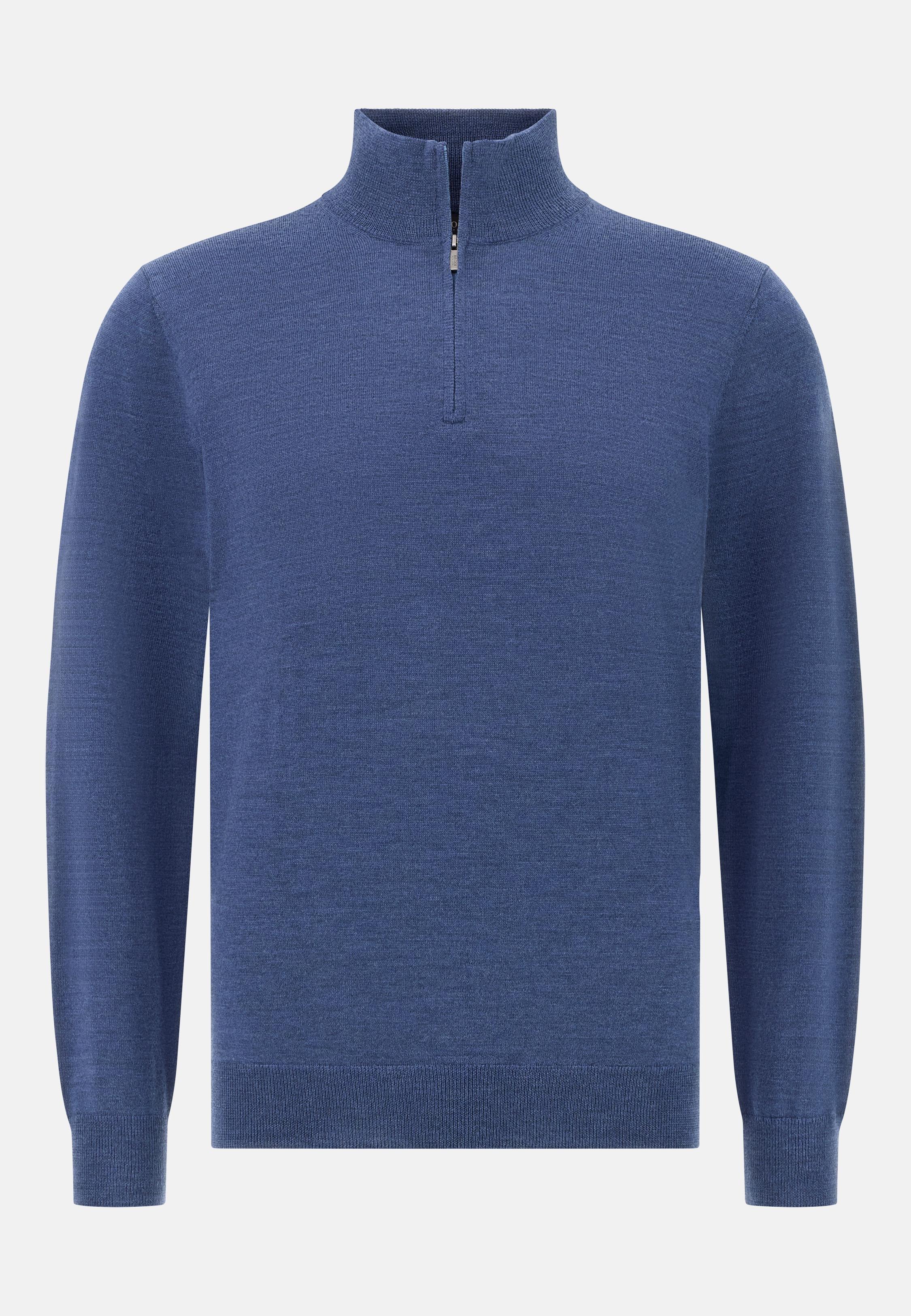 BLUE Merino Wool Half Zip Jumper, Indigo, large image number 3