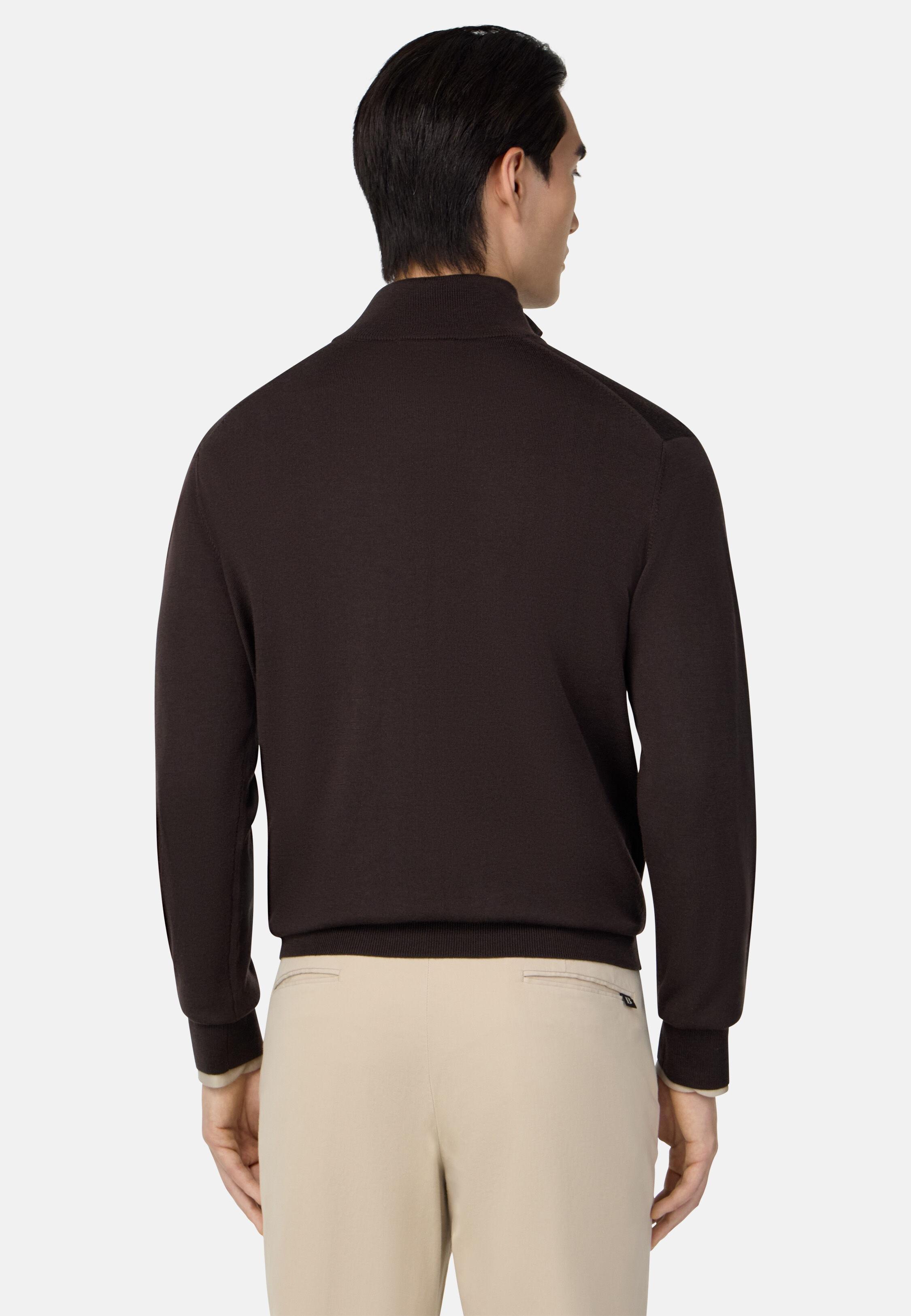 Merino Wool Half Zip Jumper Brown, Dark brown, medium