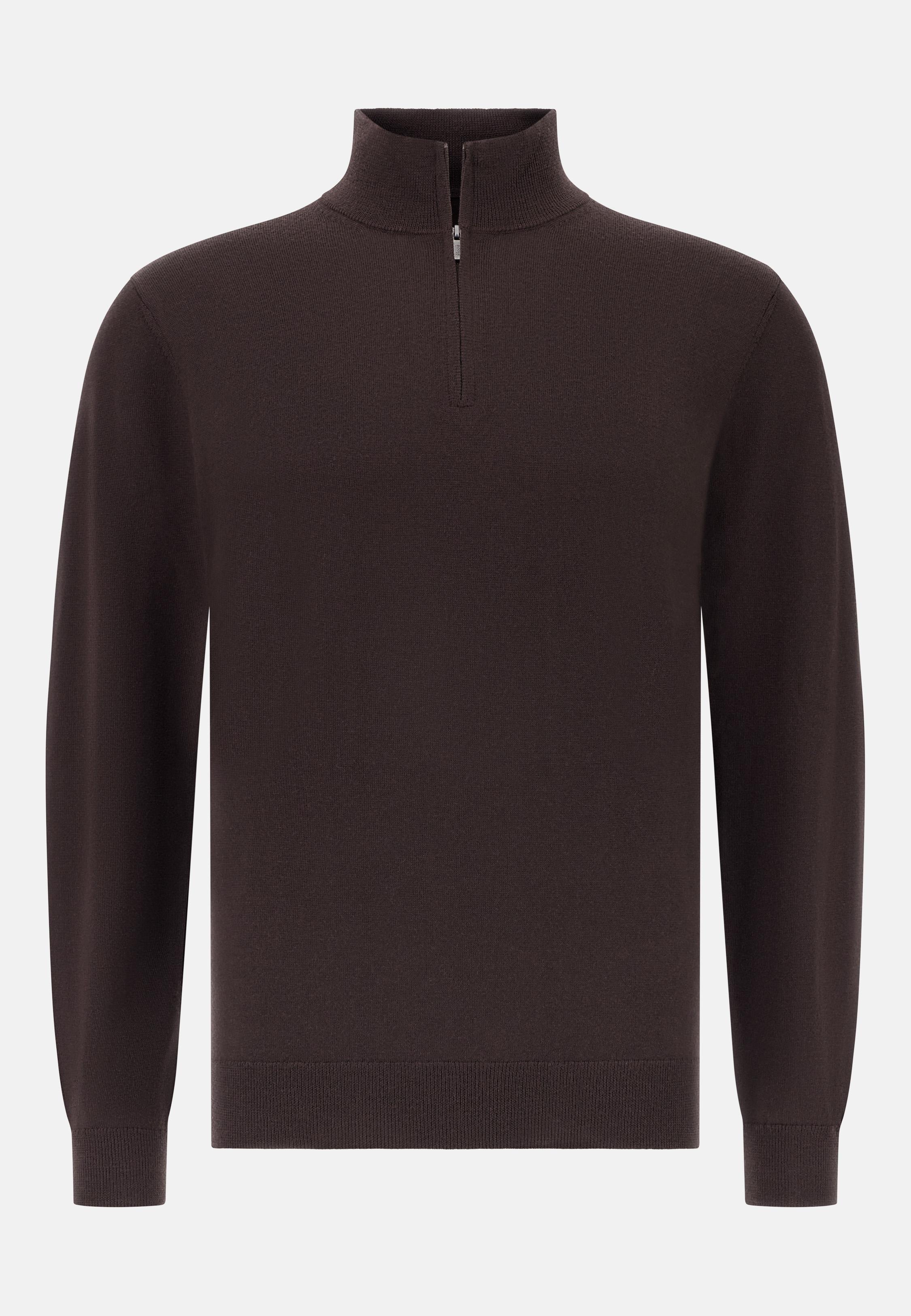 BROWN Merino Wool Half Zip Jumper, , large image number 3