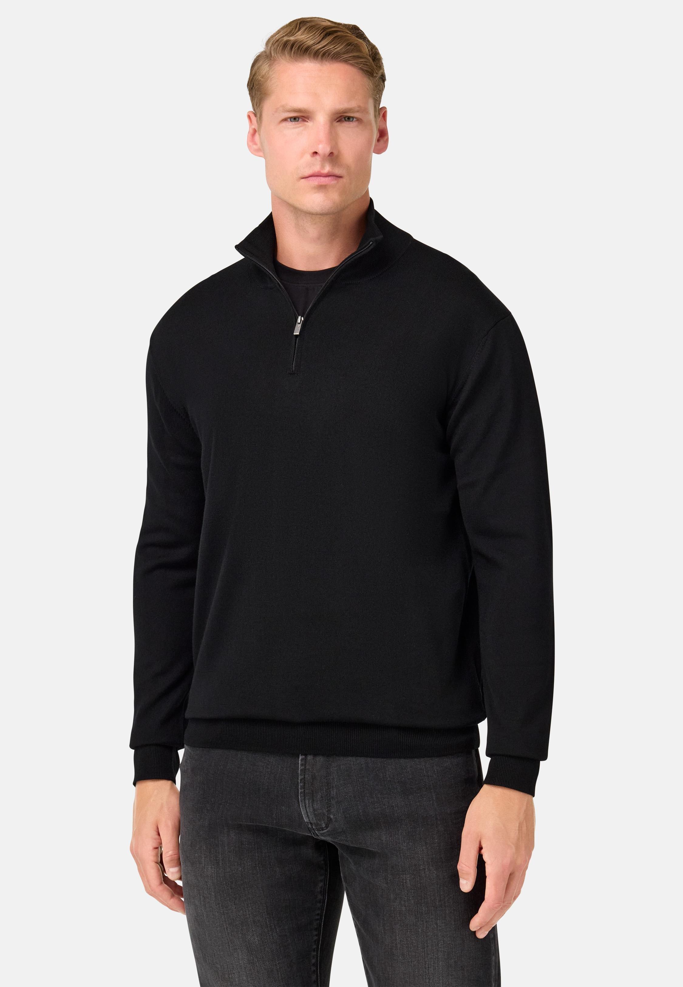 BLACK Merino Wool Half Zip Jumper, , large image number 0