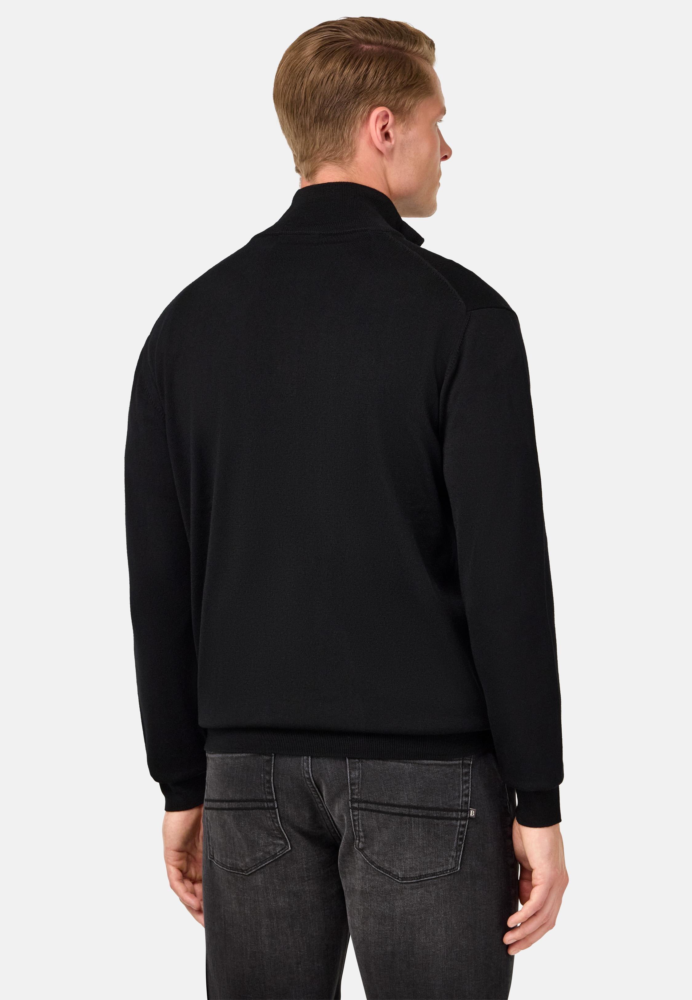 BLACK Merino Wool Half Zip Jumper, , large image number 1