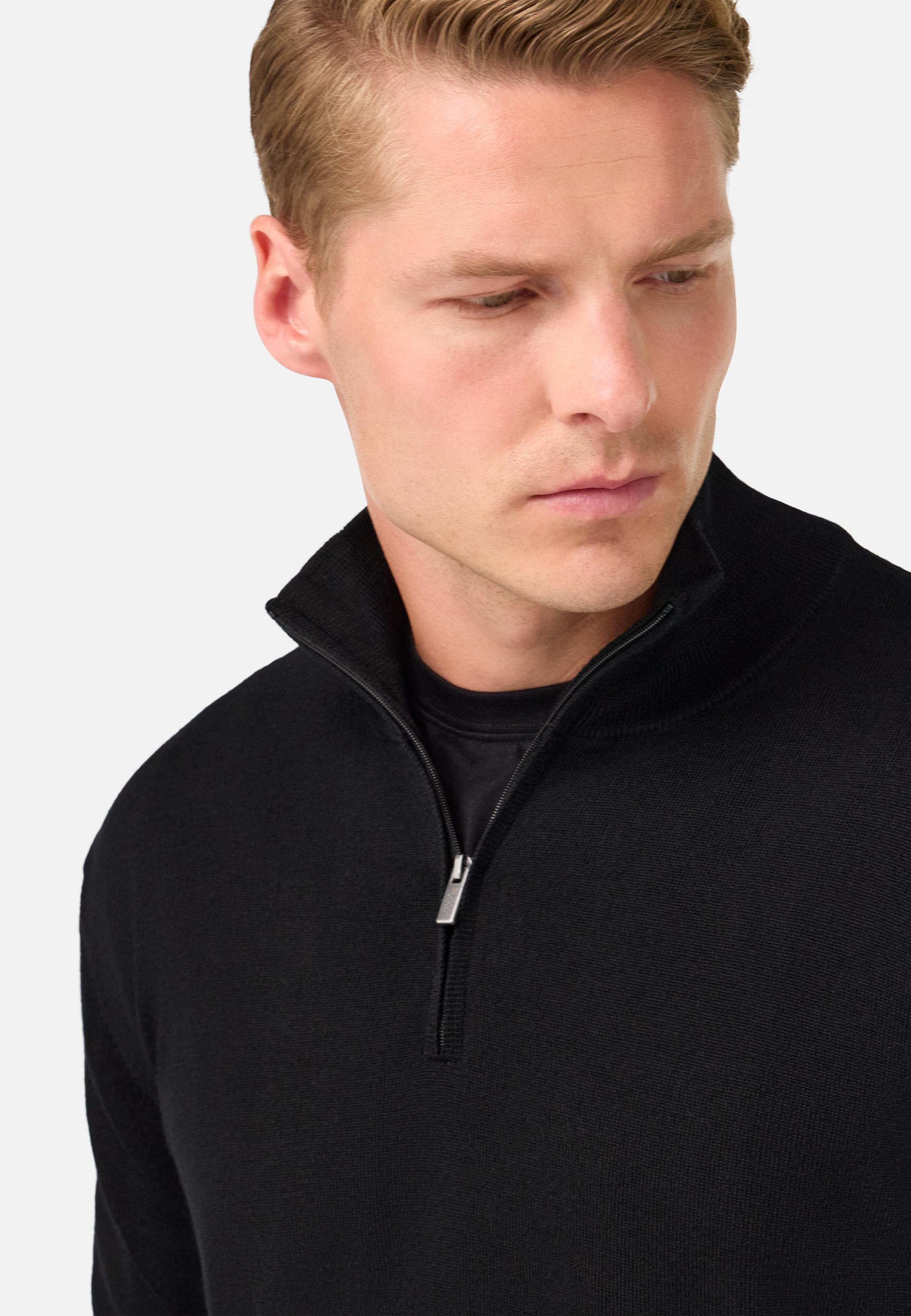 BLACK Merino Wool Half Zip Jumper, , large image number 2