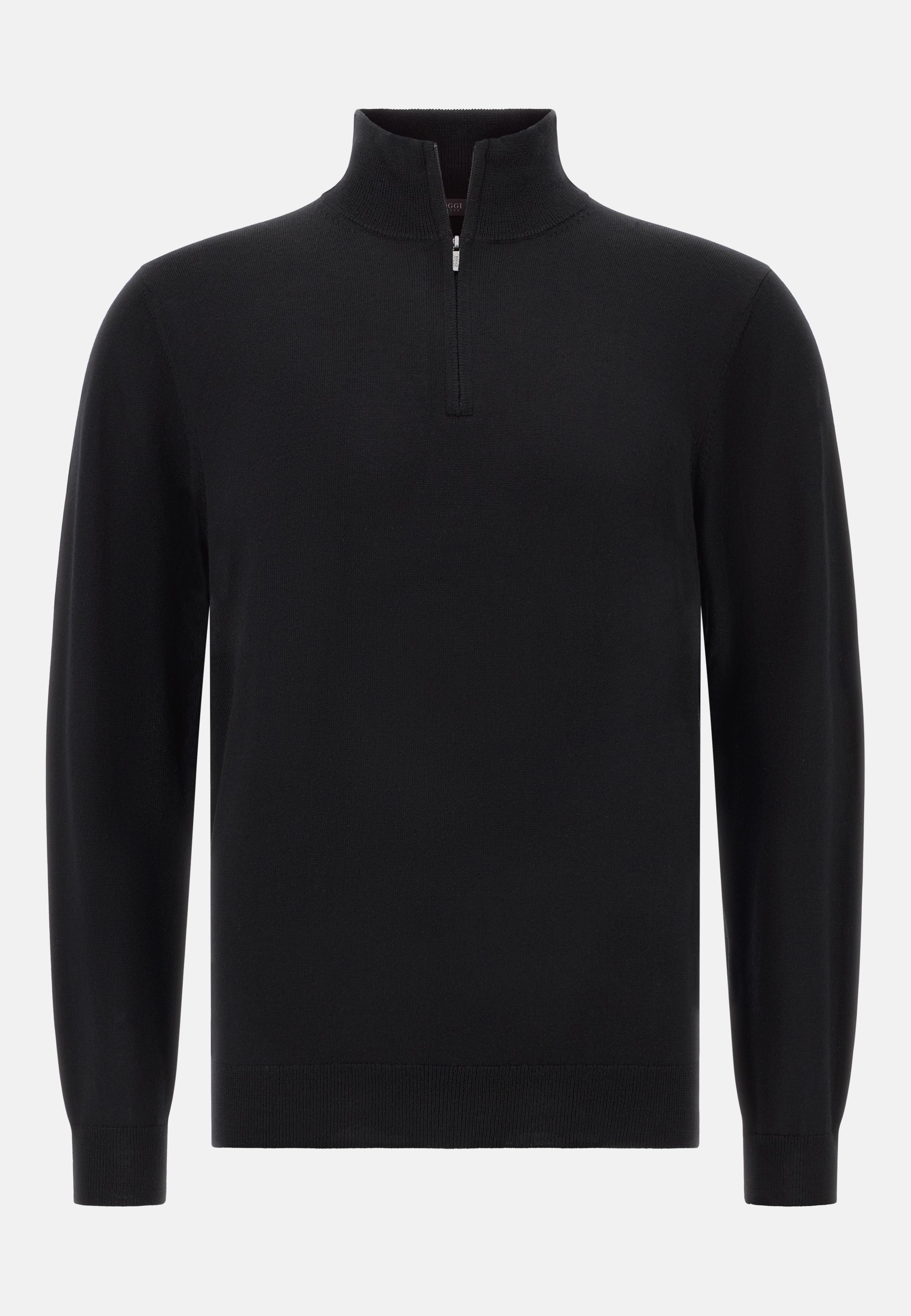 BLACK Merino Wool Half Zip Jumper, , large image number 3