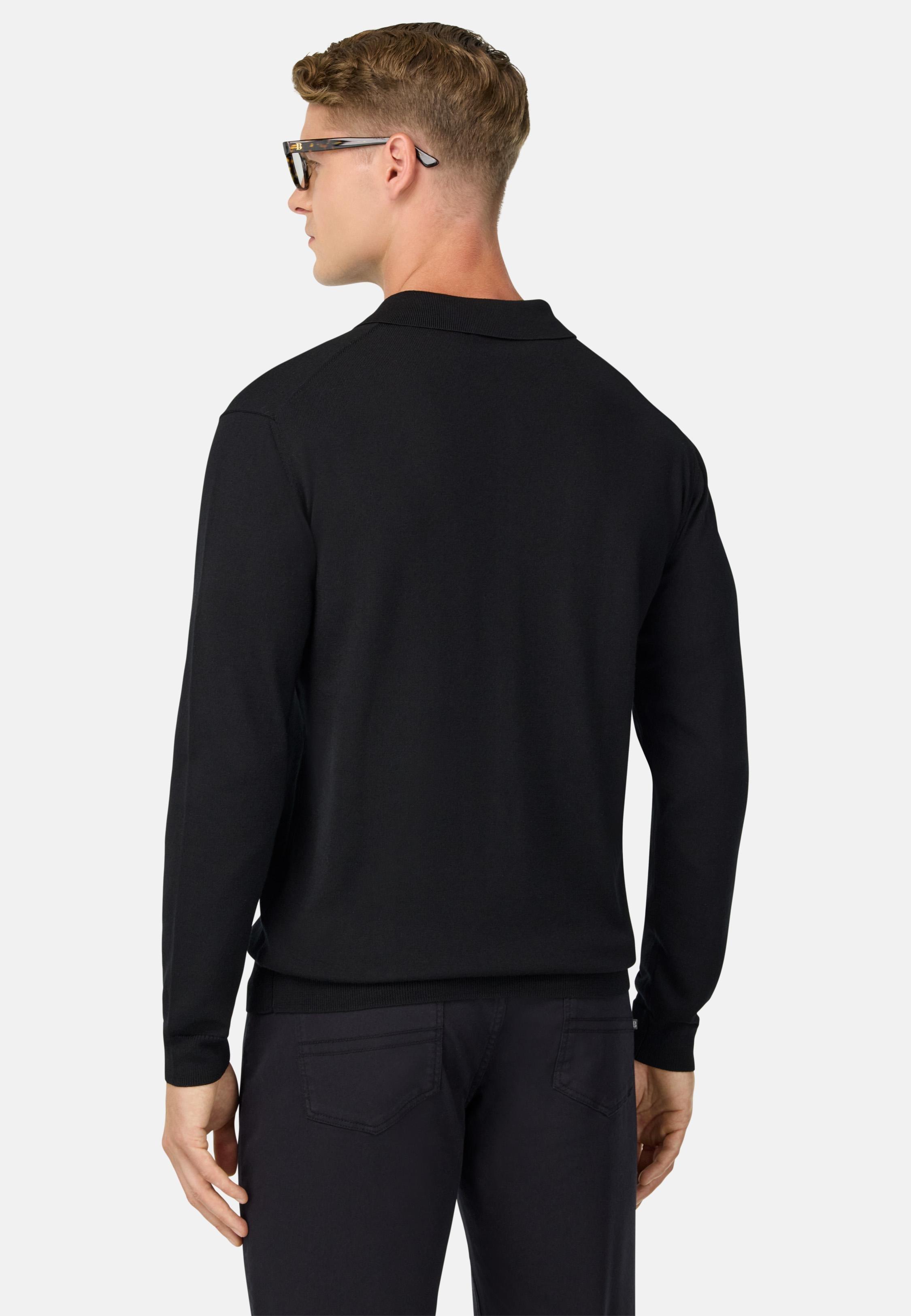 Knitted Merino Polo Shirt Black, Black, large image number 1