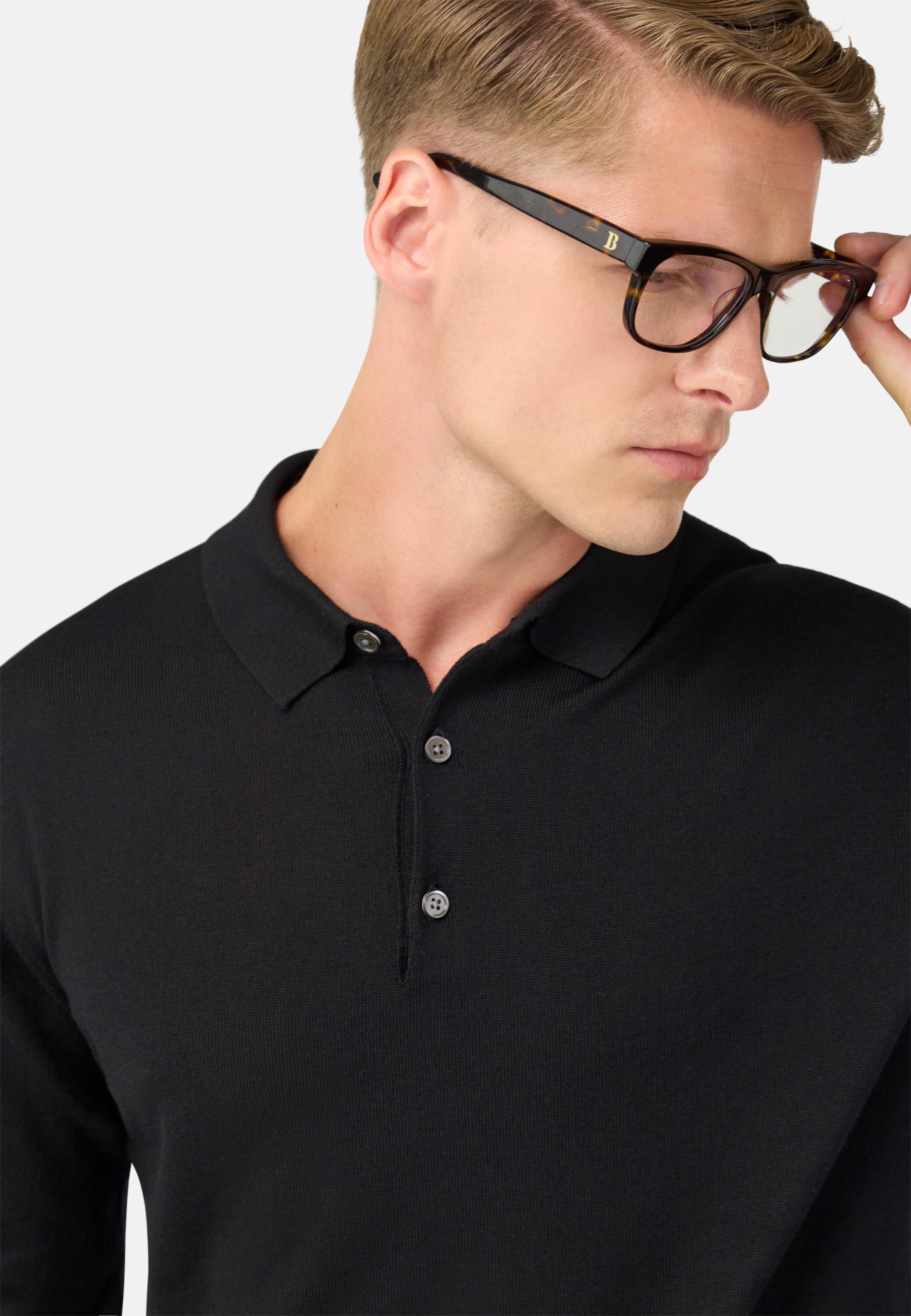 Knitted Merino Polo Shirt Black, Black, large image number 2