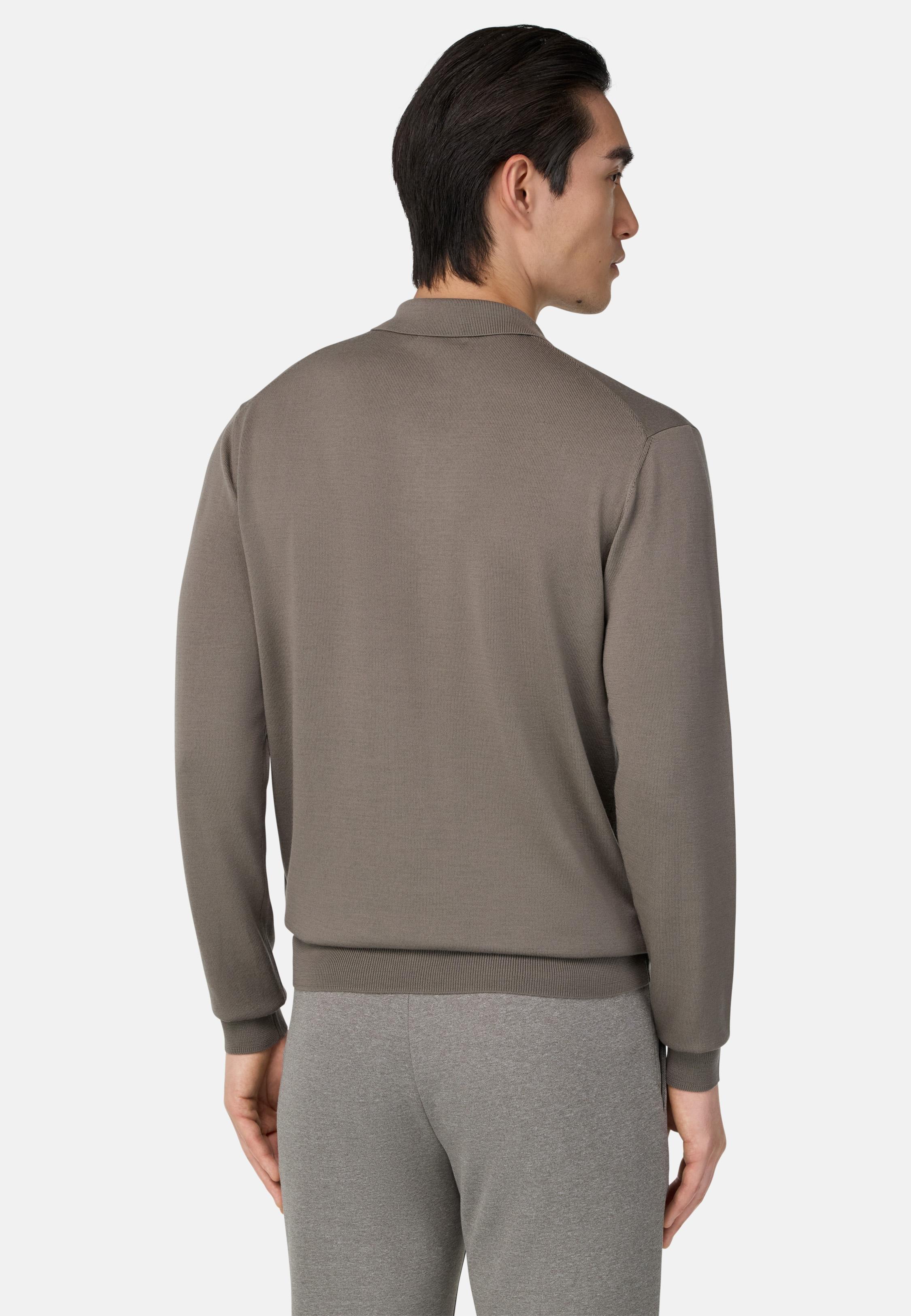 Knitted Merino Polo Shirt Brown, Taupe, medium