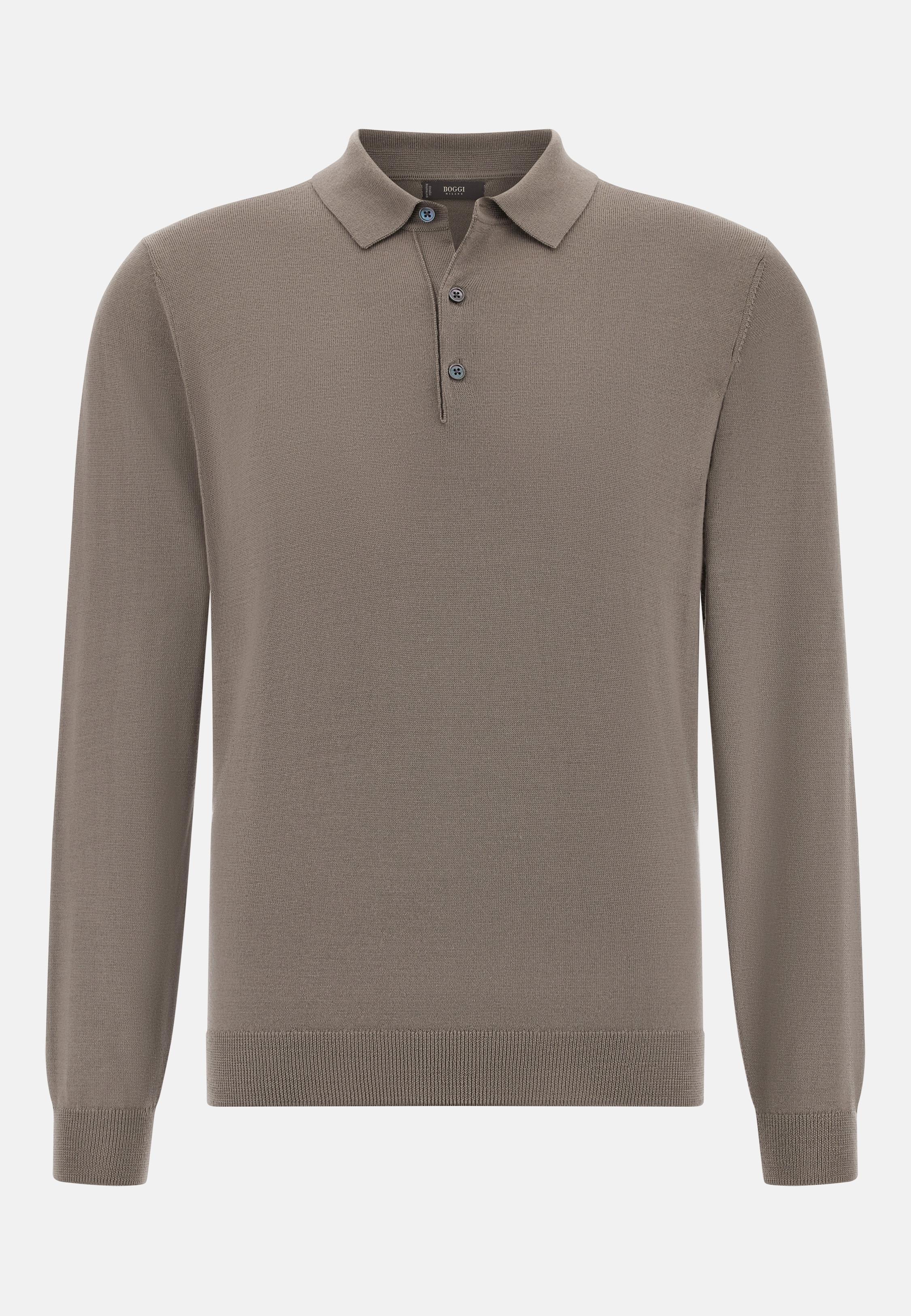 Knitted Merino Polo Shirt Brown, , large image number 3