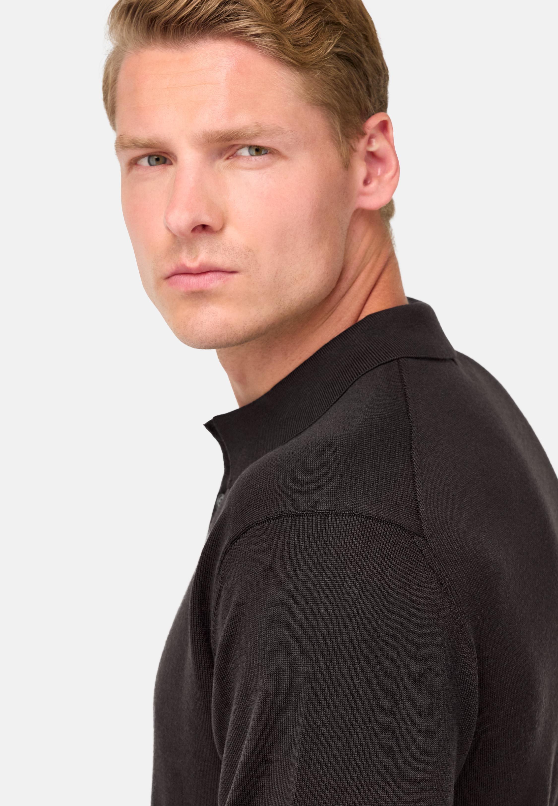 Knitted Merino Polo Shirt Brown, Dark brown, medium