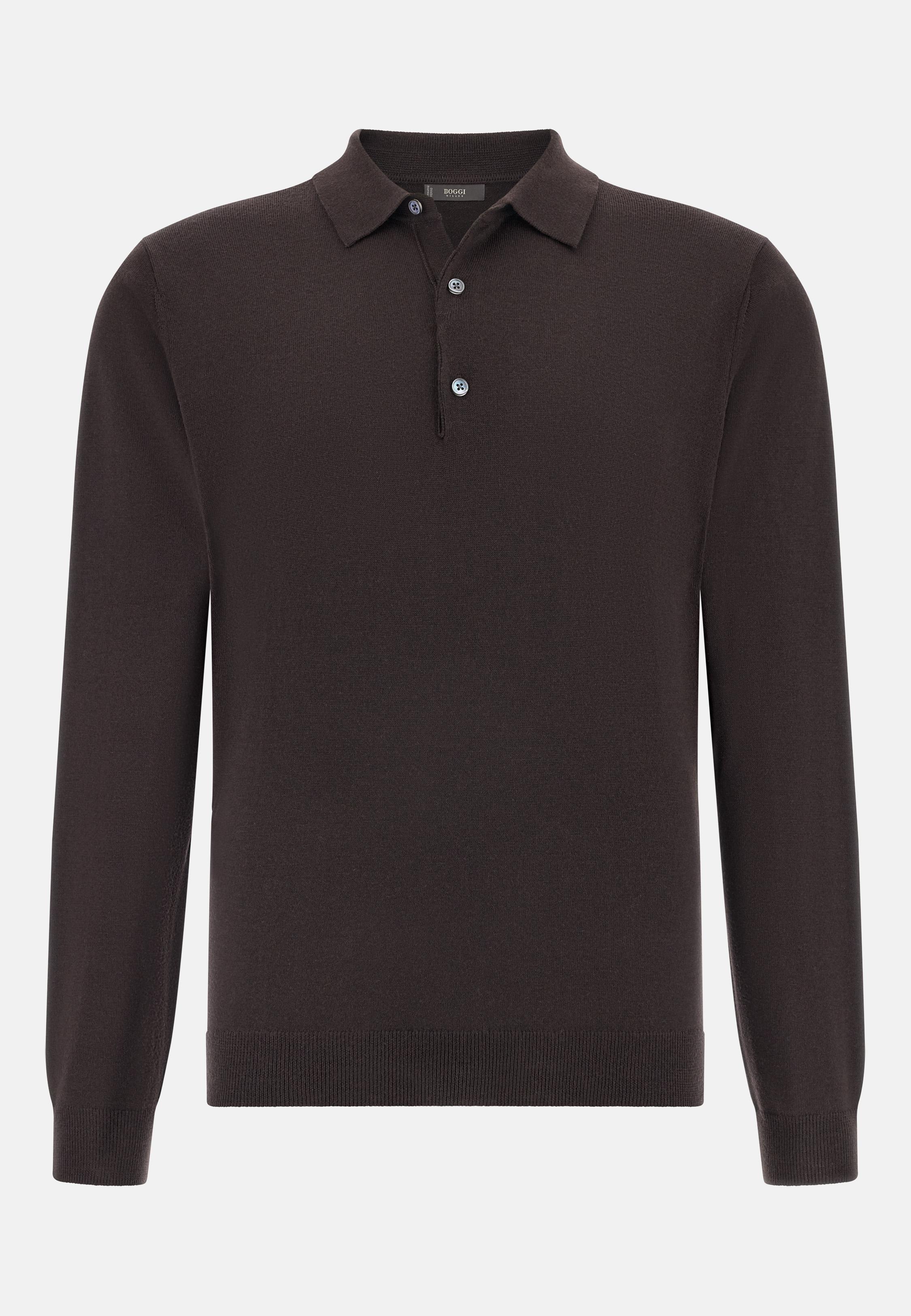 Knitted Merino Polo Shirt Brown, , large image number 3