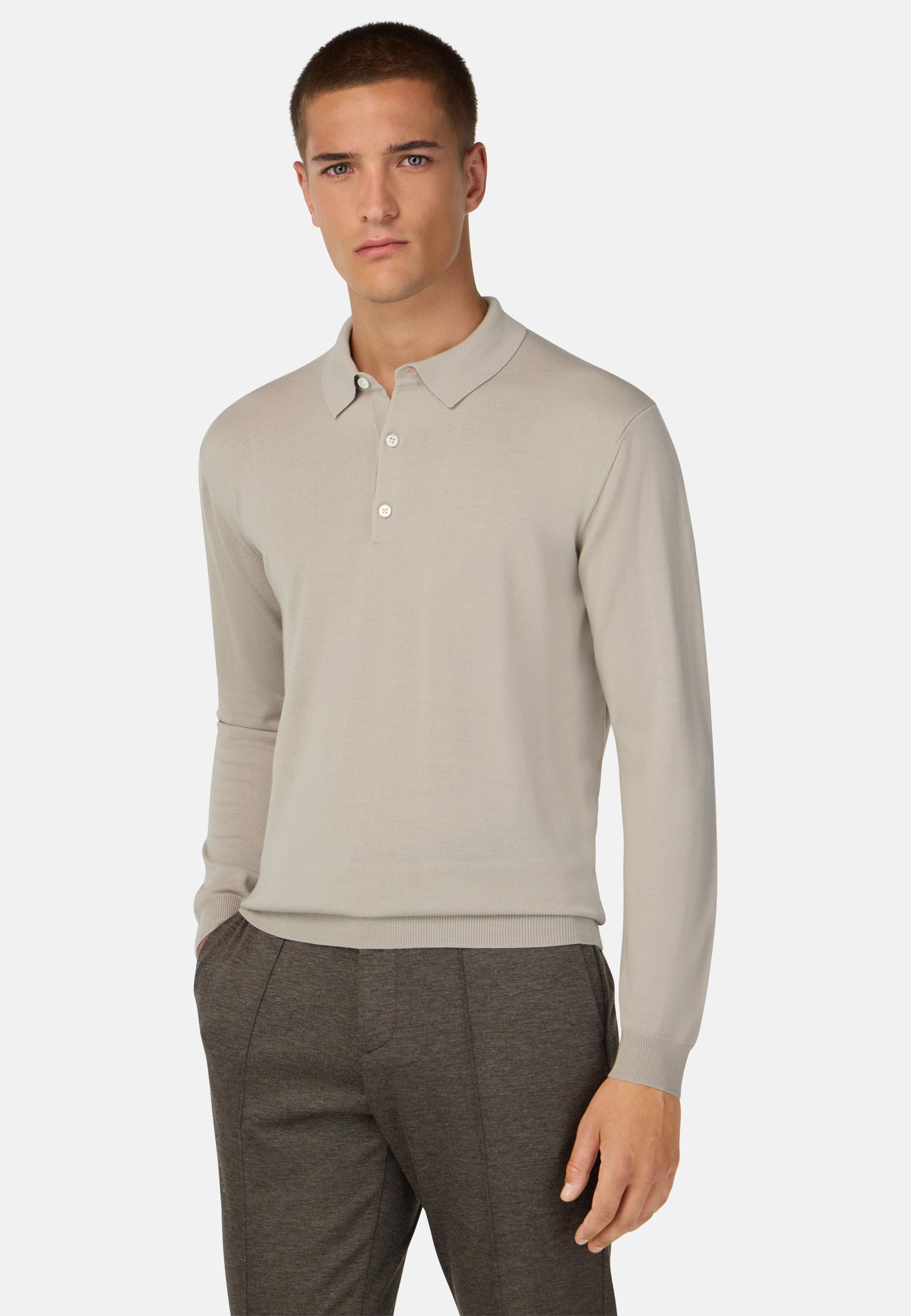 Knitted Merino Polo Shirt Beige, Sand, medium