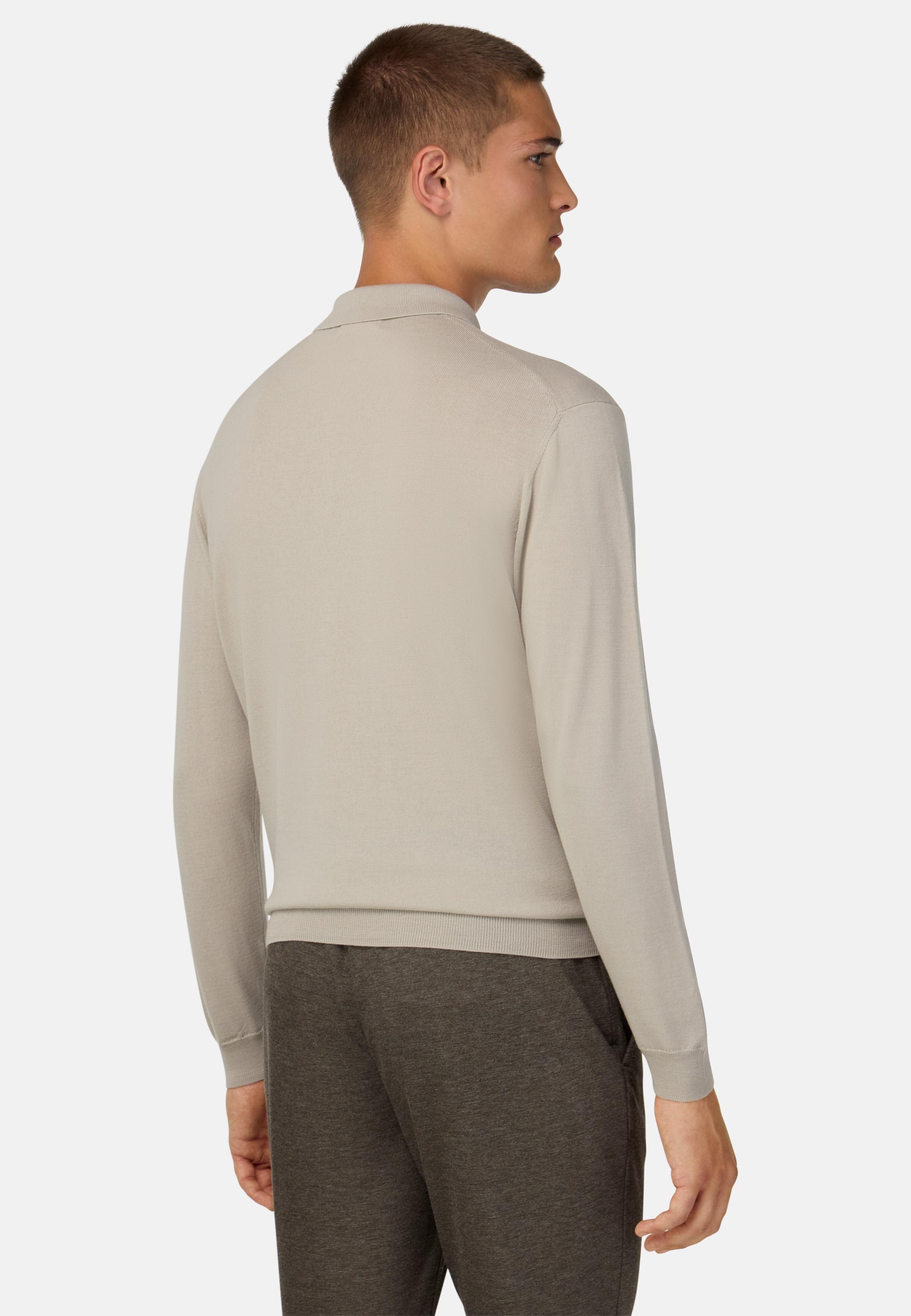 BEIGE Knitted Merino Polo Shirt, , large image number 1