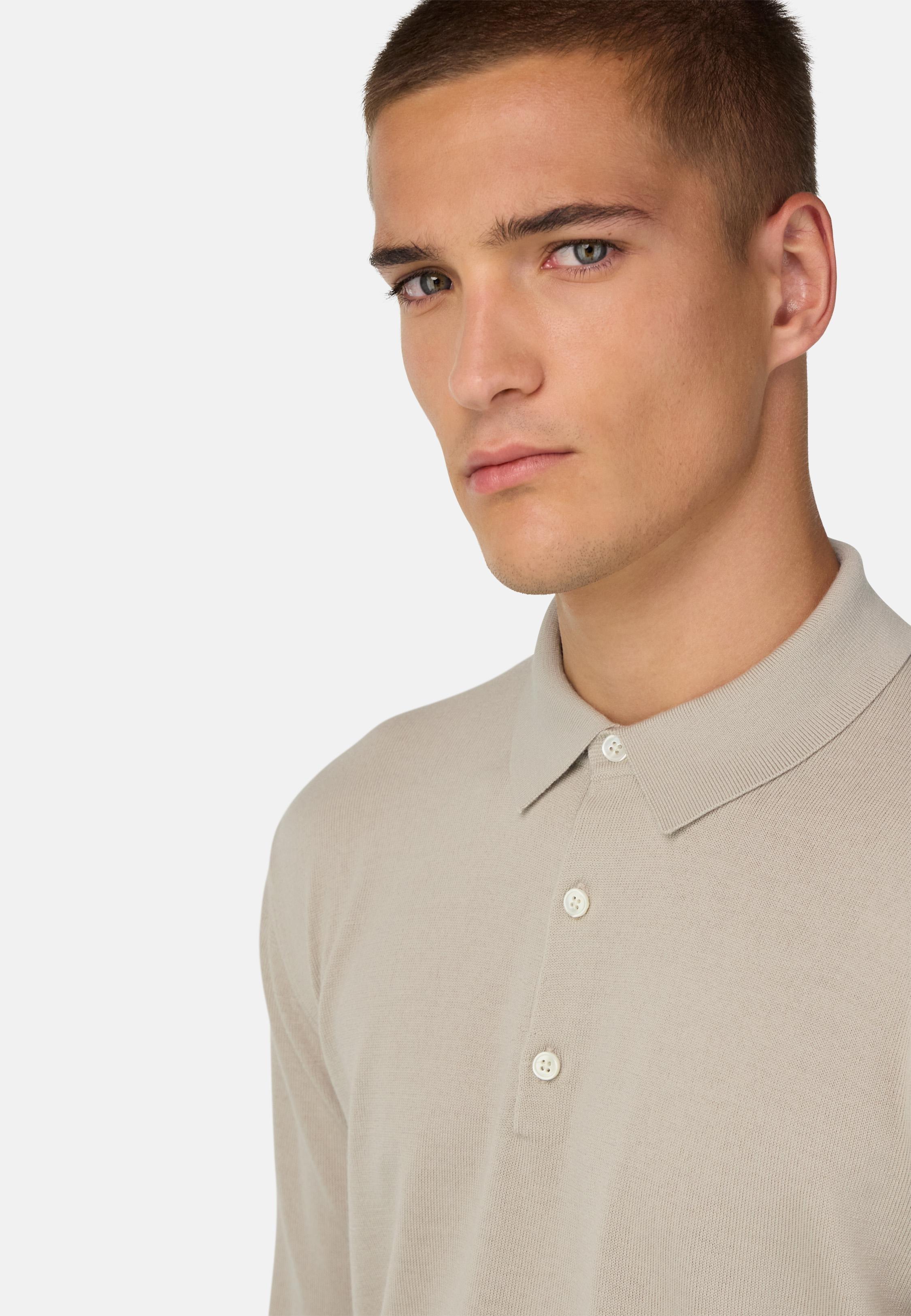 BEIGE Knitted Merino Polo Shirt, , large image number 2