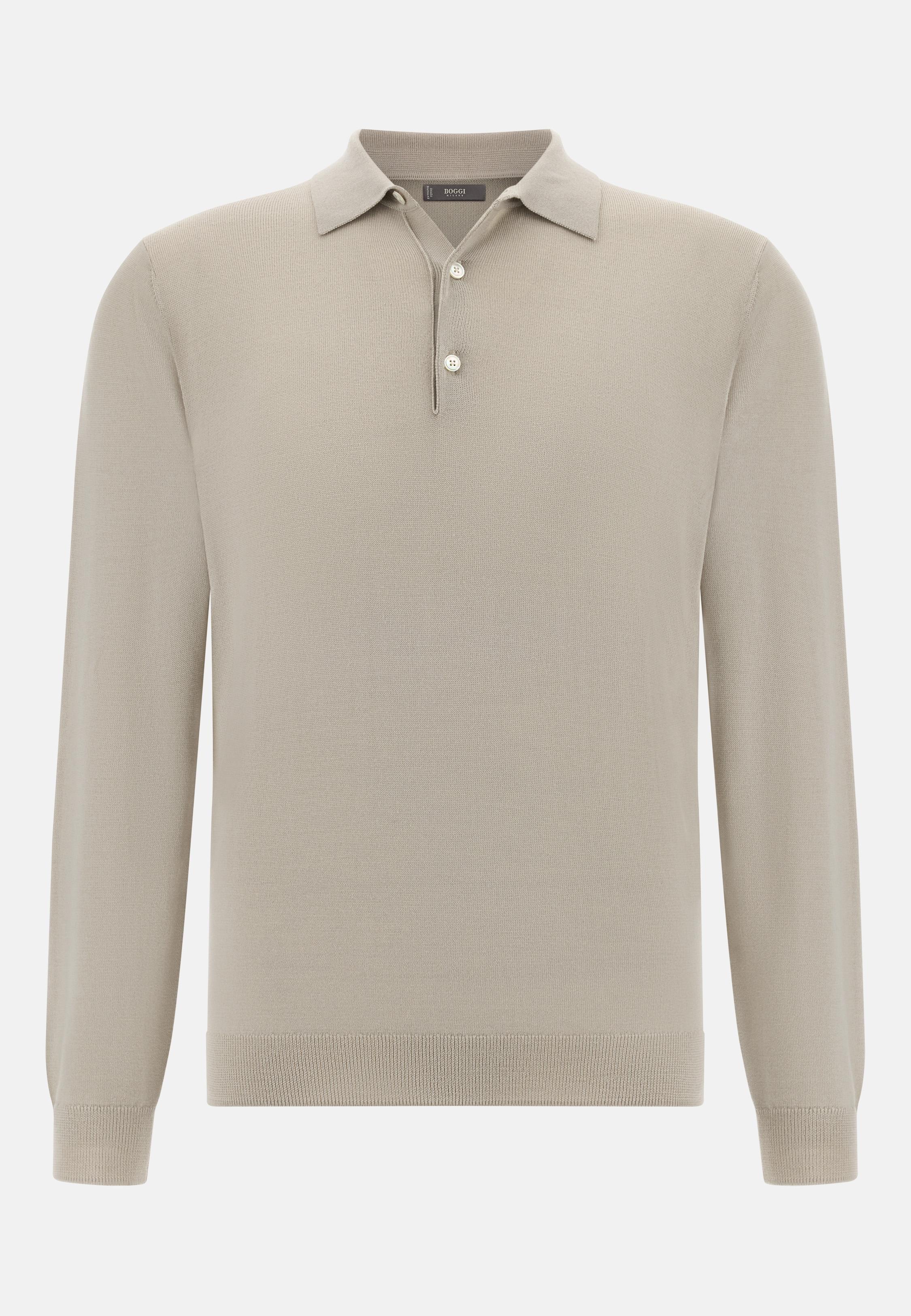 BEIGE Knitted Merino Polo Shirt, , large image number 3