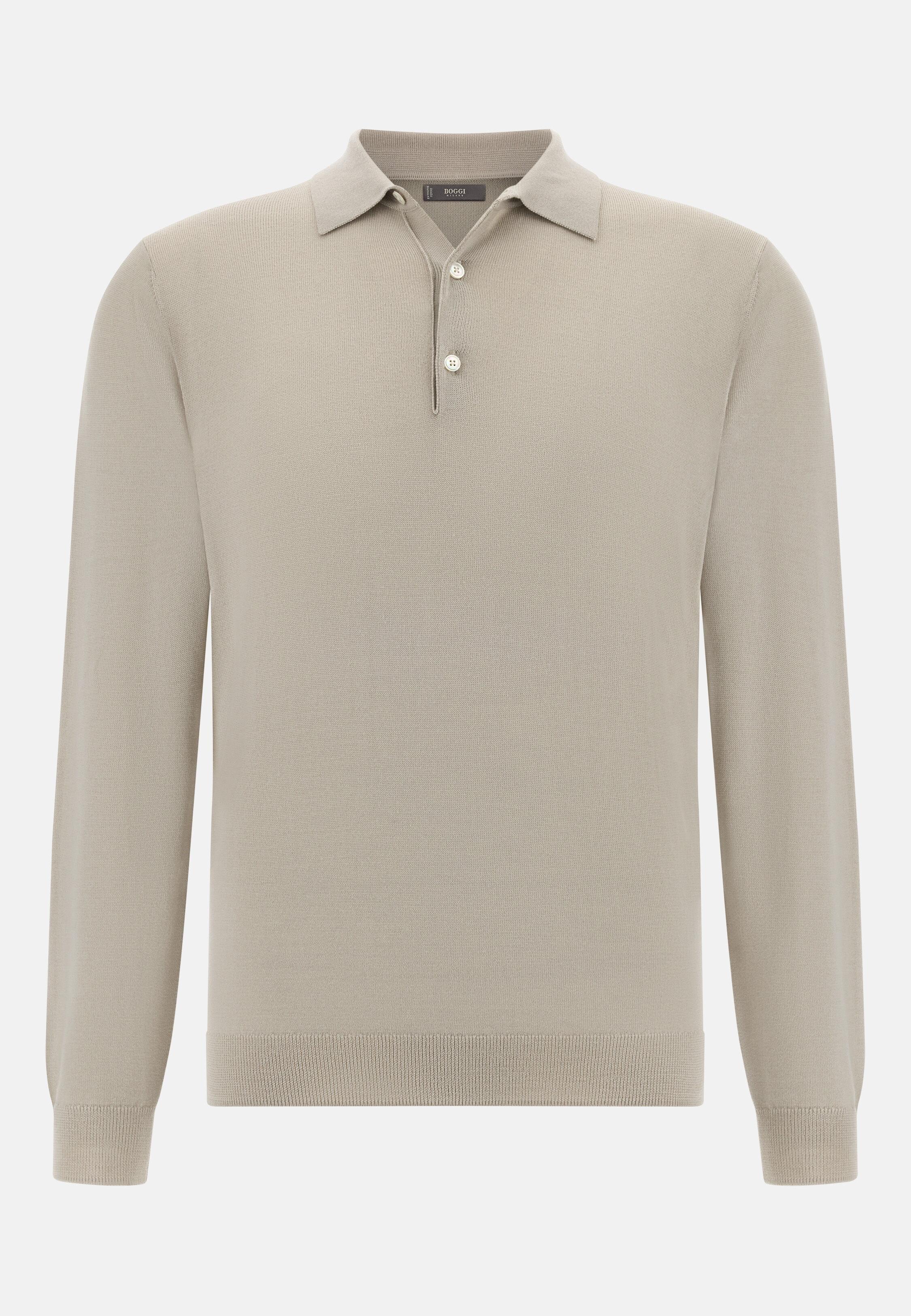 Knitted Merino Polo Shirt Beige, Sand, large image number 4