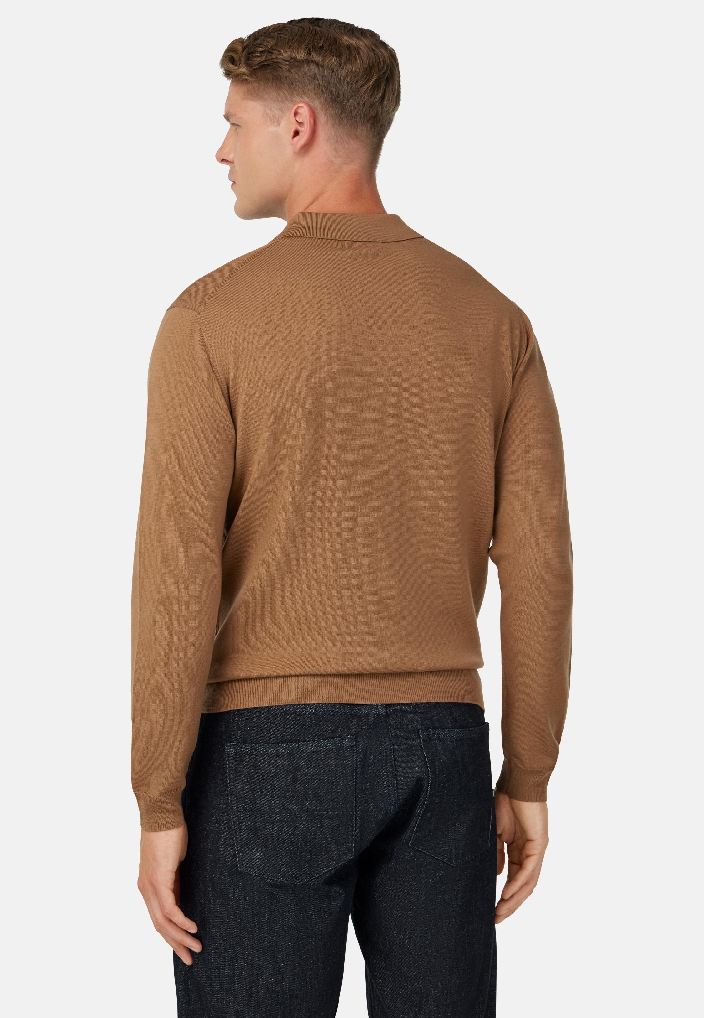 Knitted Merino Polo Shirt Brown, Hazelnut, medium