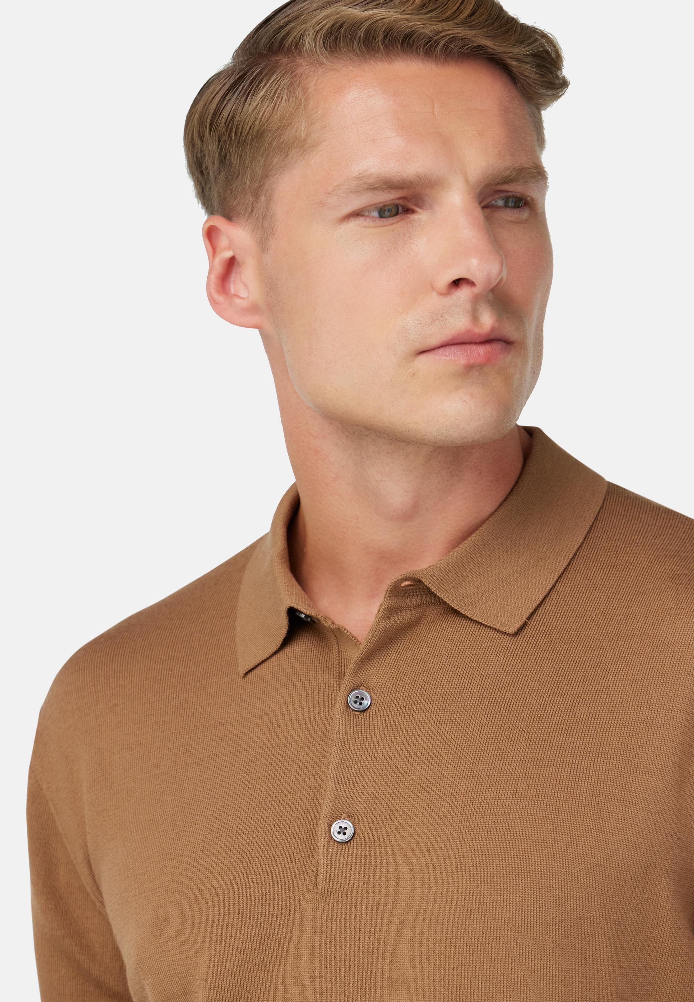 Knitted Merino Polo Shirt Brown, Hazelnut, medium