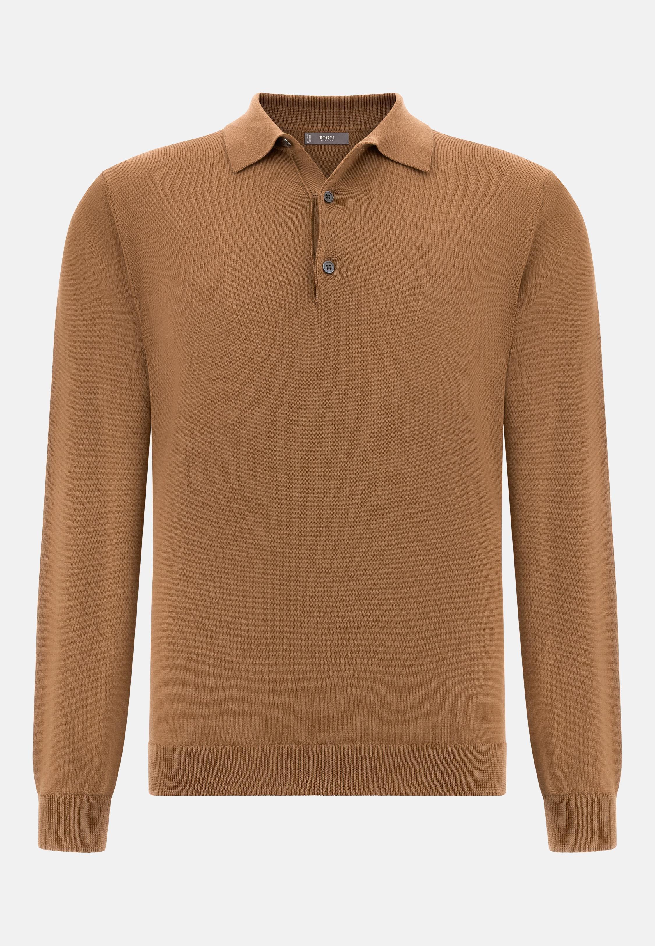 Knitted Merino Polo Shirt Brown, , large image number 3