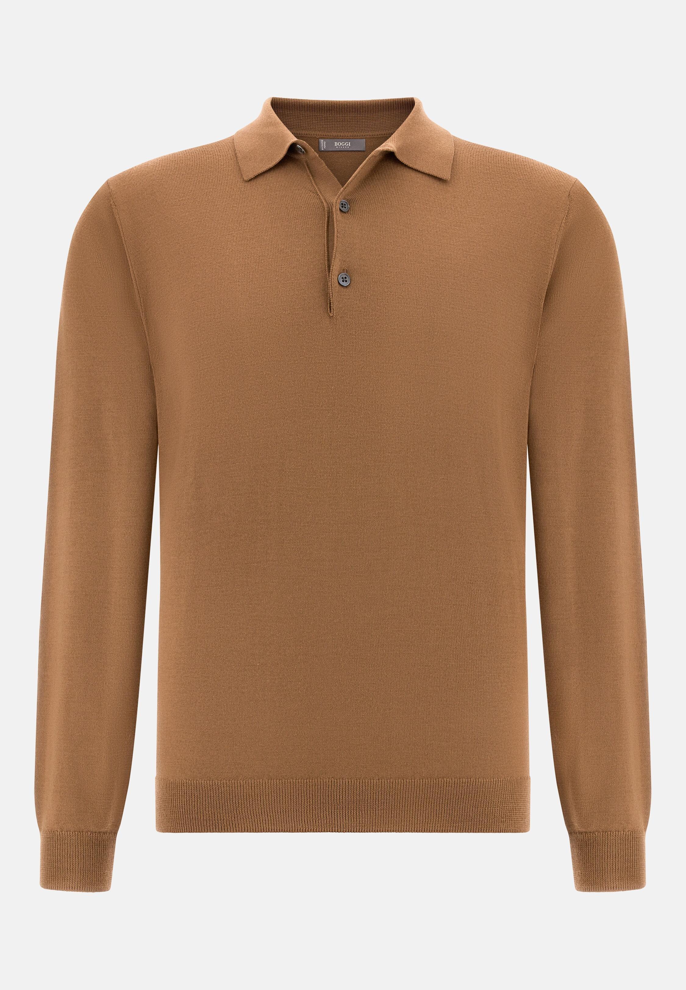 Knitted Merino Polo Shirt Brown, Hazelnut, large image number 4