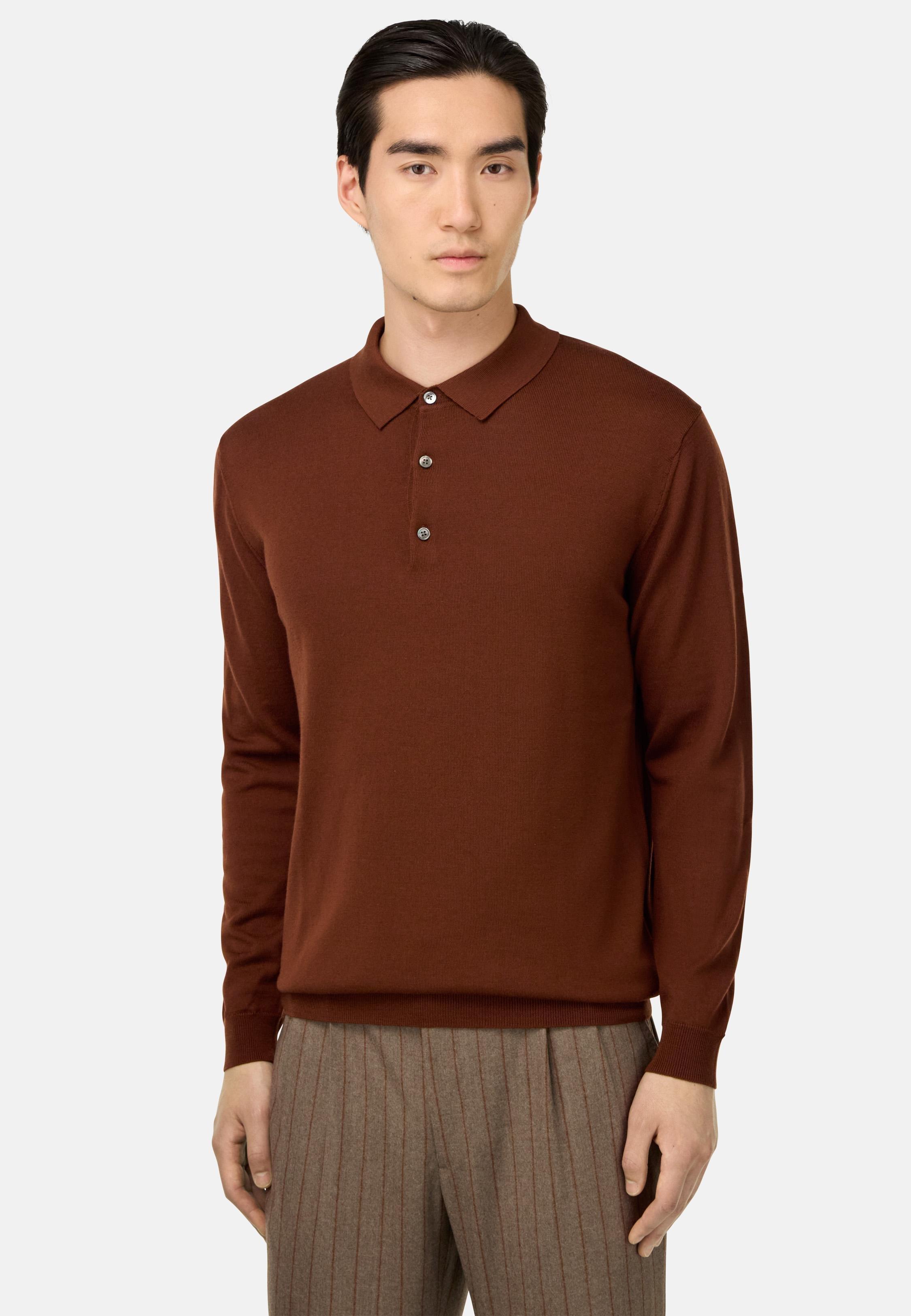 Knitted Merino Polo Shirt Red, Rot, medium