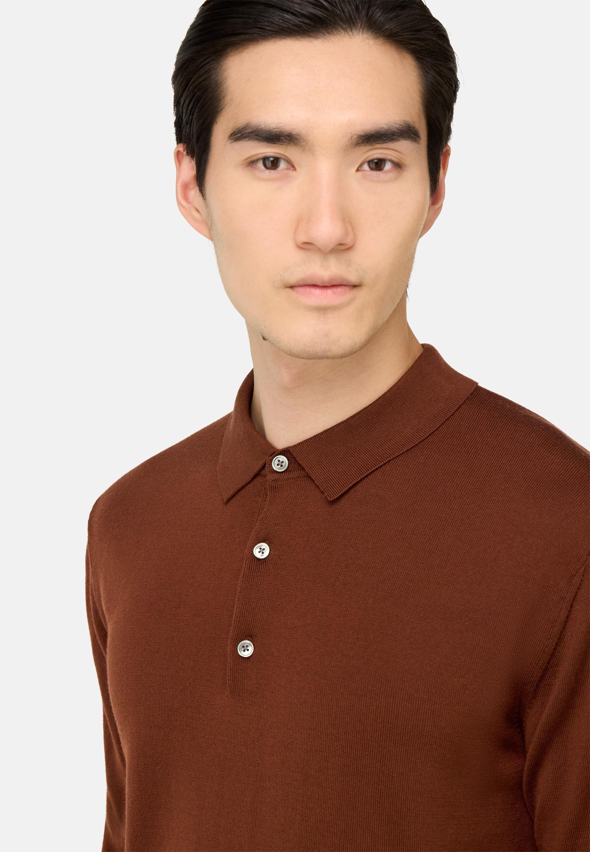 Knitted Merino Polo Shirt Red, Rot, medium