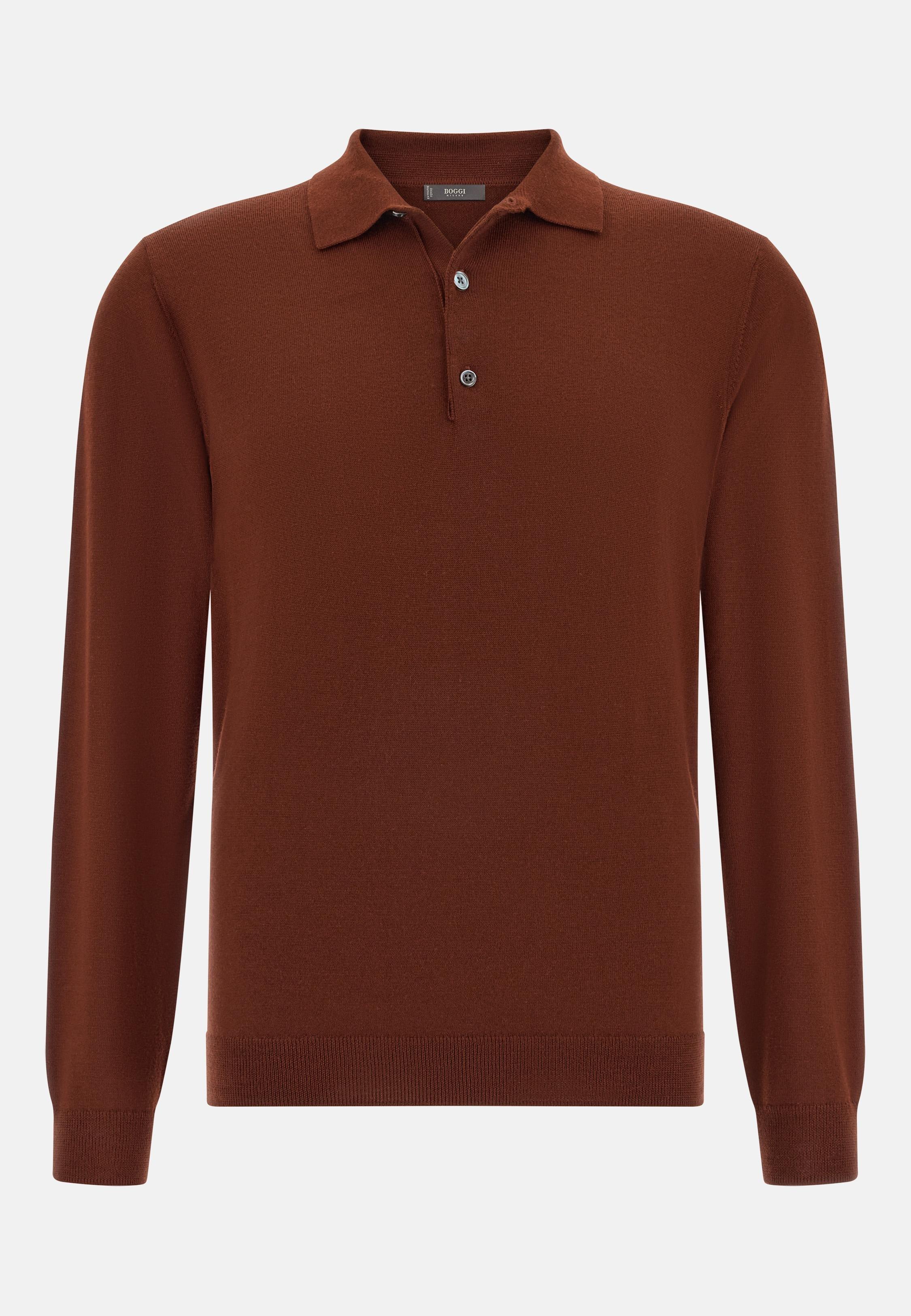 Knitted Merino Polo Shirt Red, Rot, medium