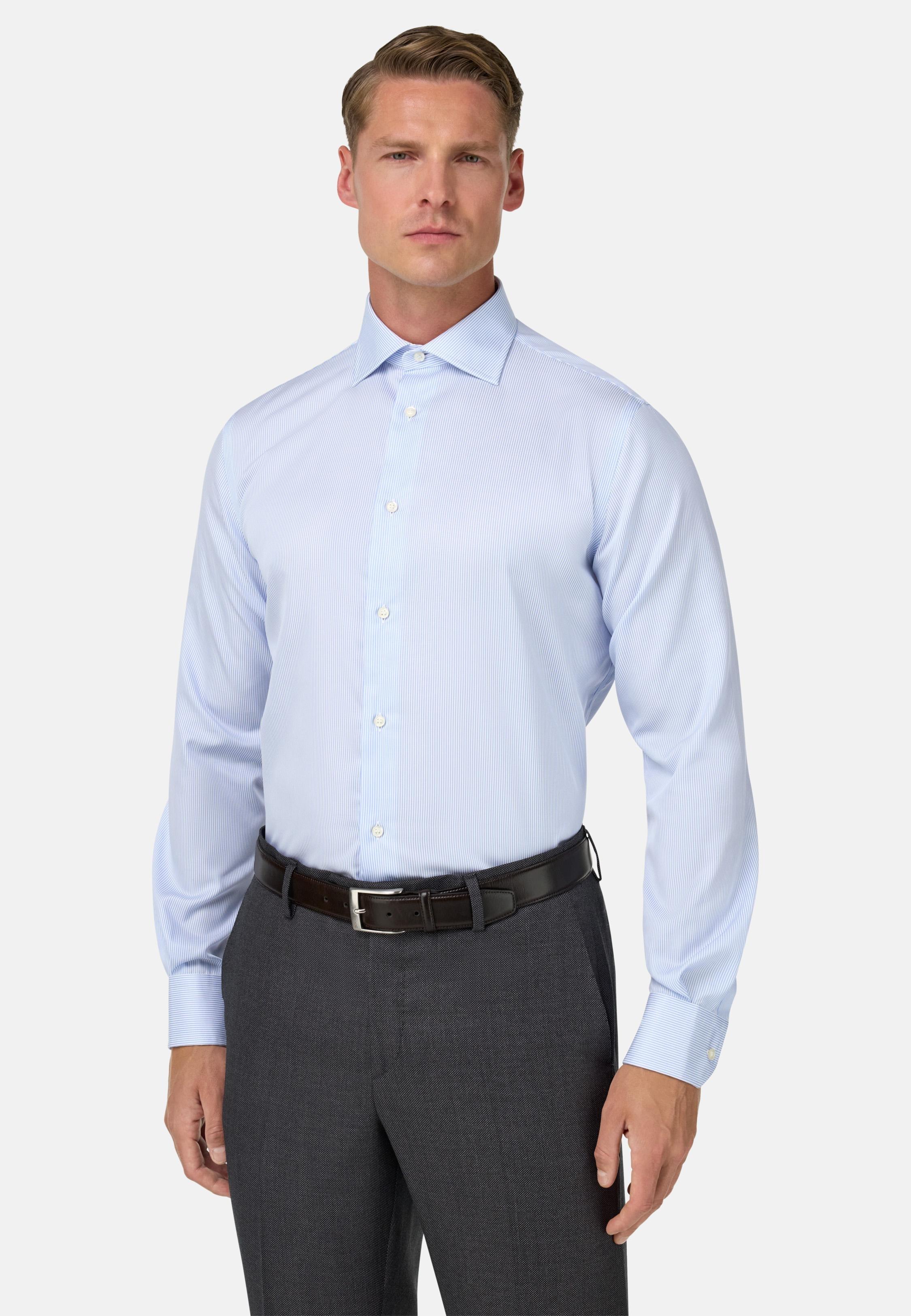BLUE Regular Fit Striped Cotton Shirt, Light Blue, medium