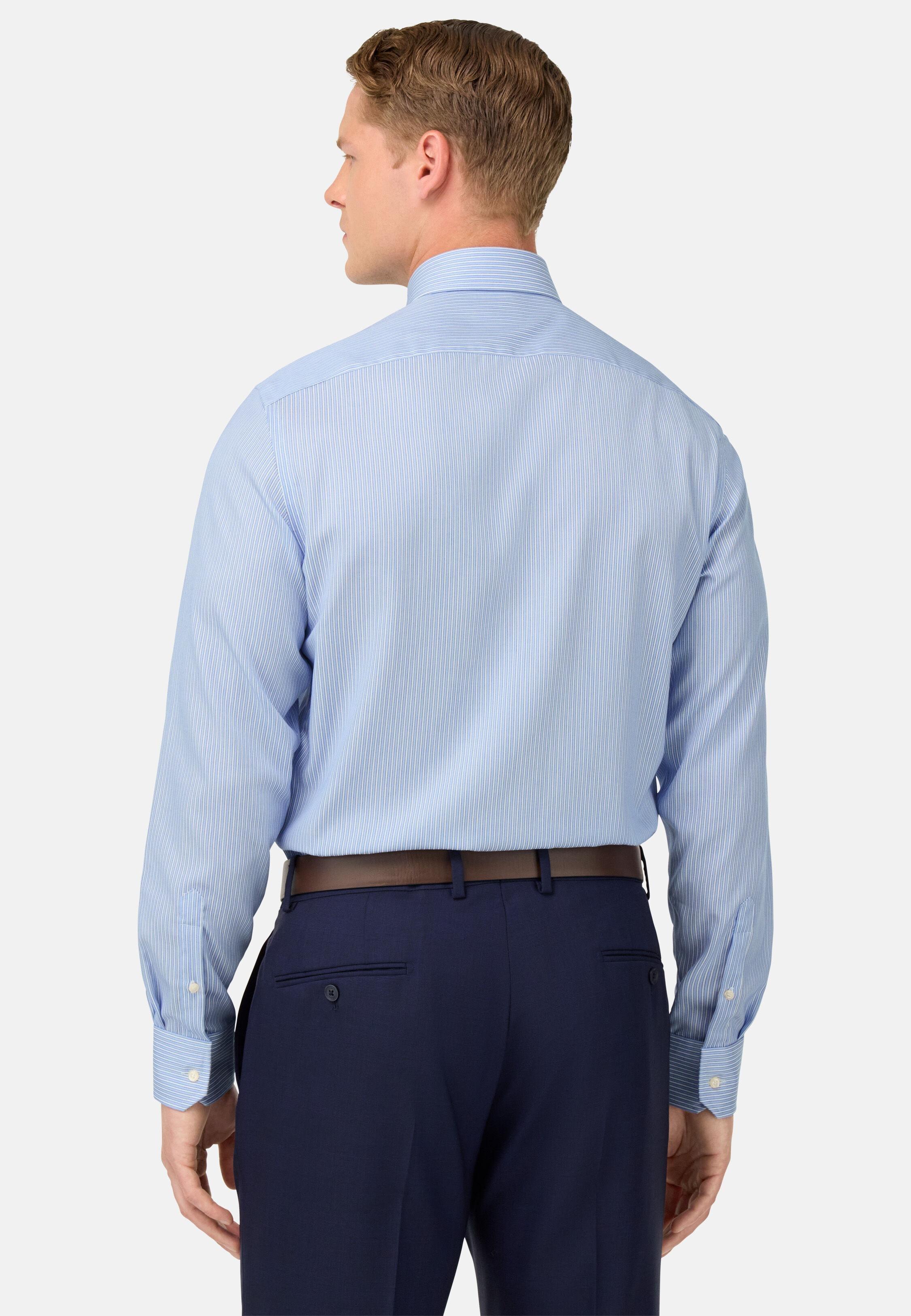 Slim Fit Striped Cotton Shirt Blue, Light Blue, large image number 1