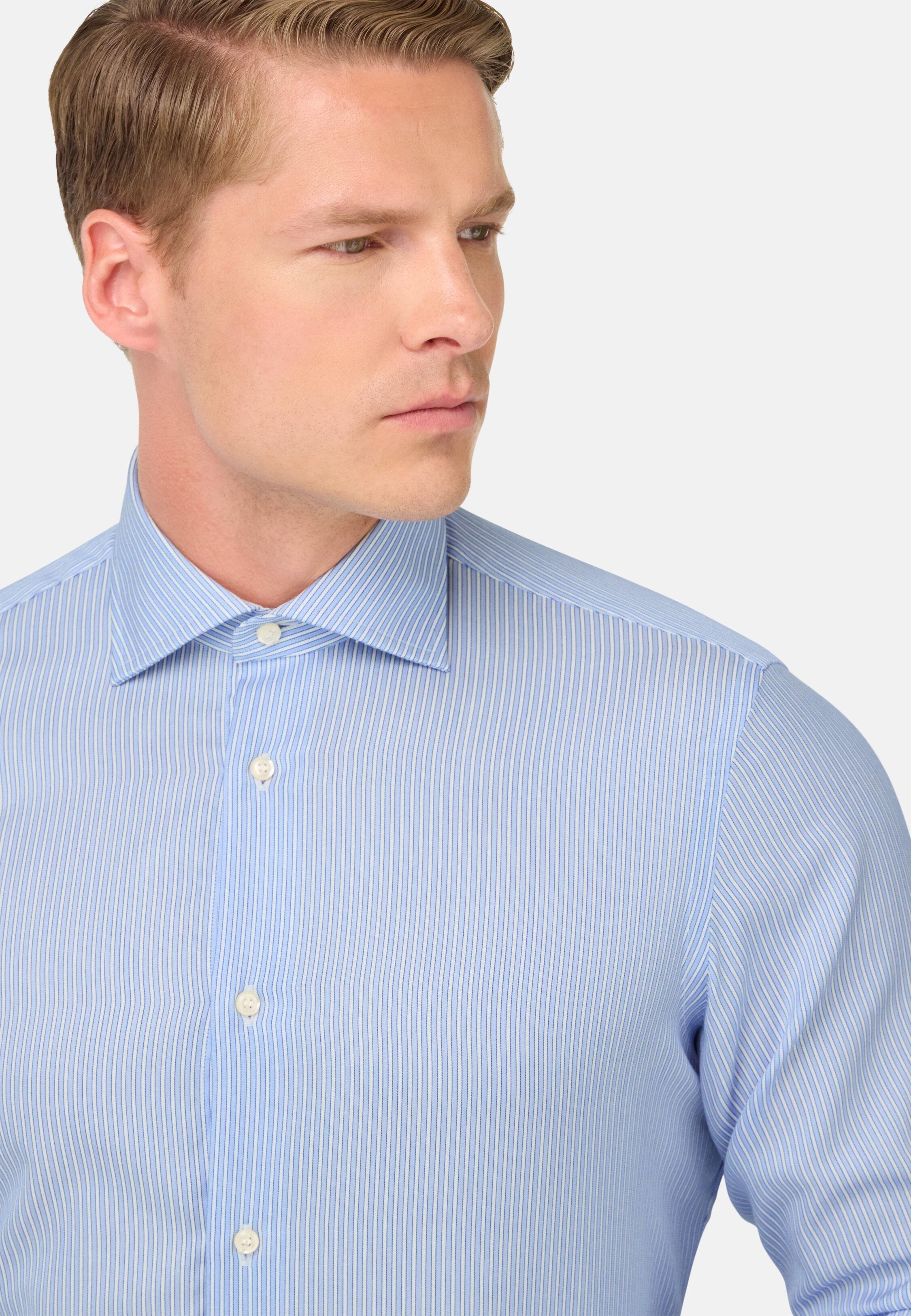 Slim Fit Striped Cotton Shirt Blue, Light Blue, large image number 2