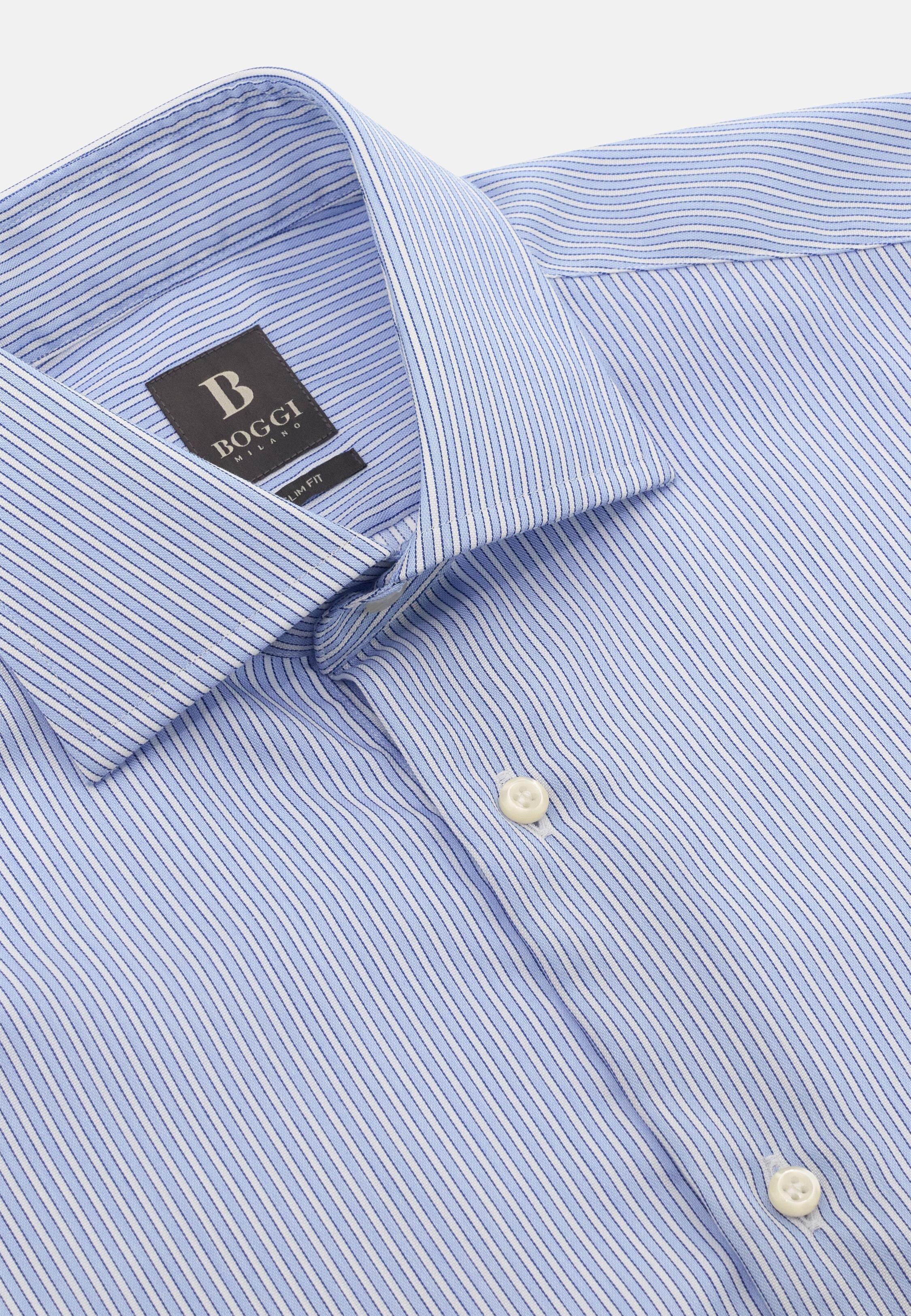 Slim Fit Striped Cotton Shirt Blue, Light Blue, large image number 3