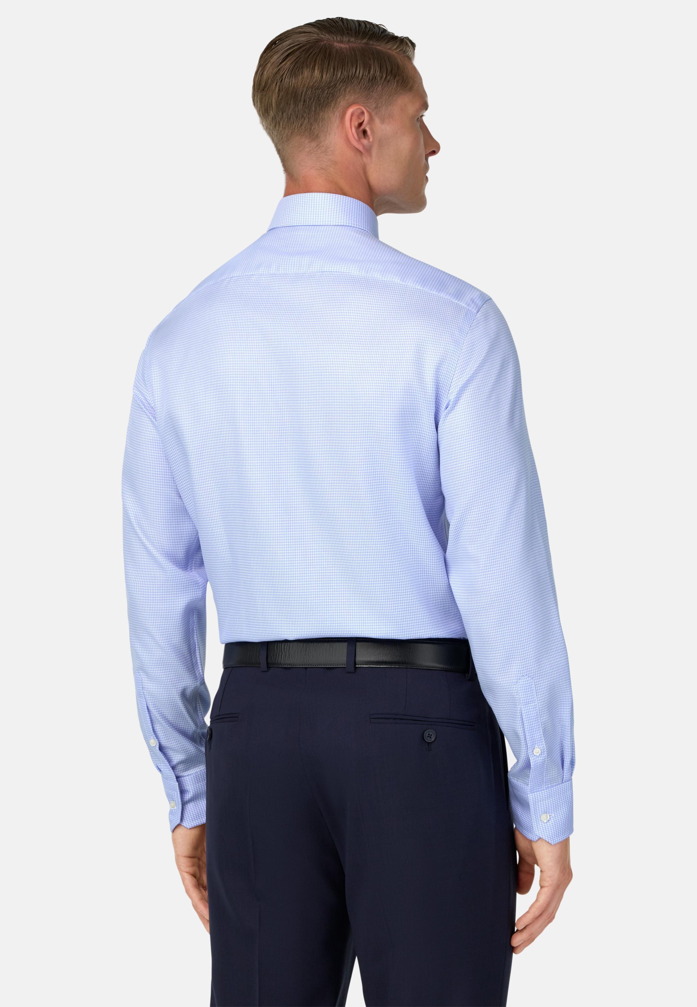 Slim Fit Houndstooth Cotton Shirt Blue, Light Blue, large image number 1