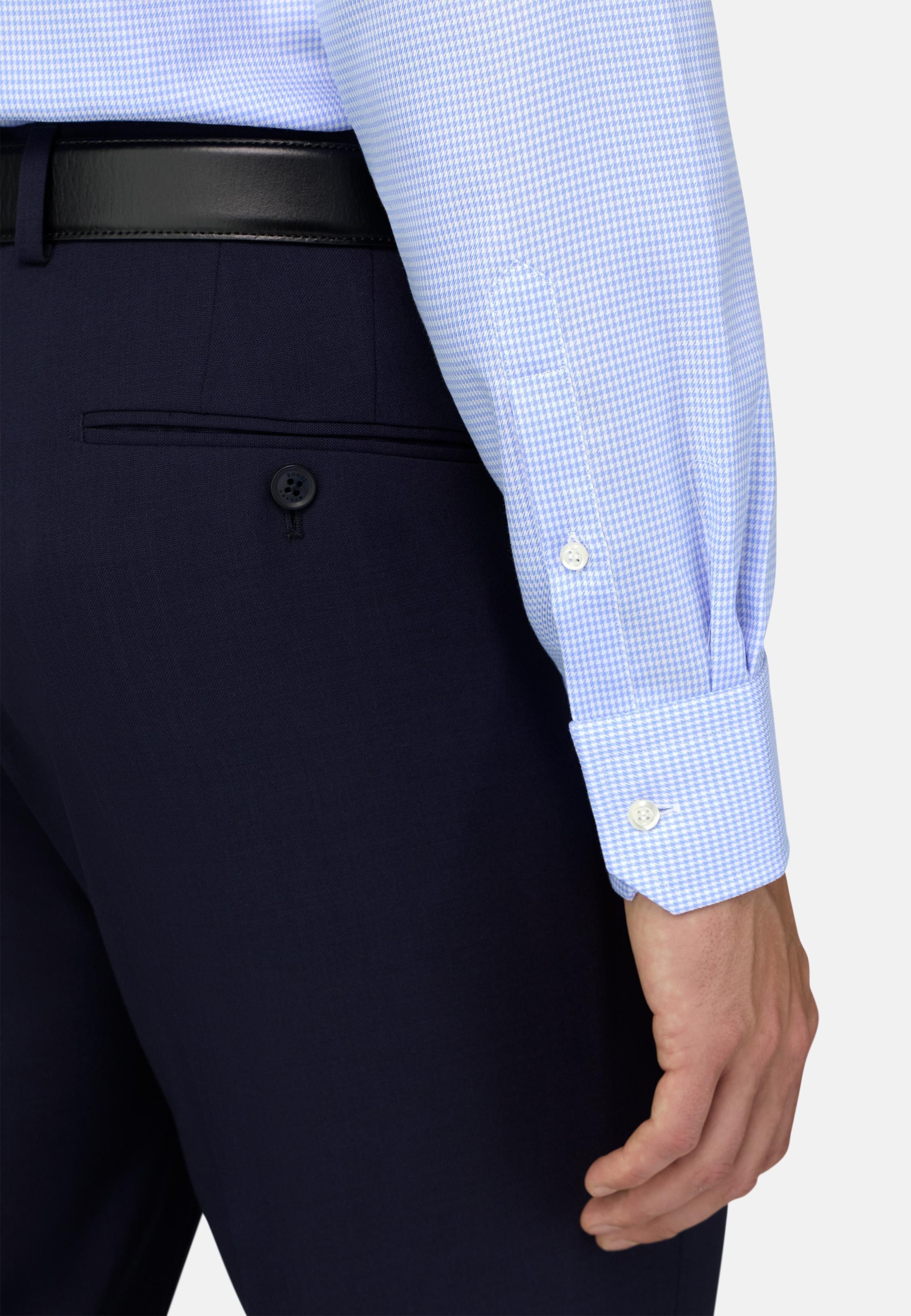 Slim Fit Houndstooth Cotton Shirt Blue, Light Blue, large image number 2