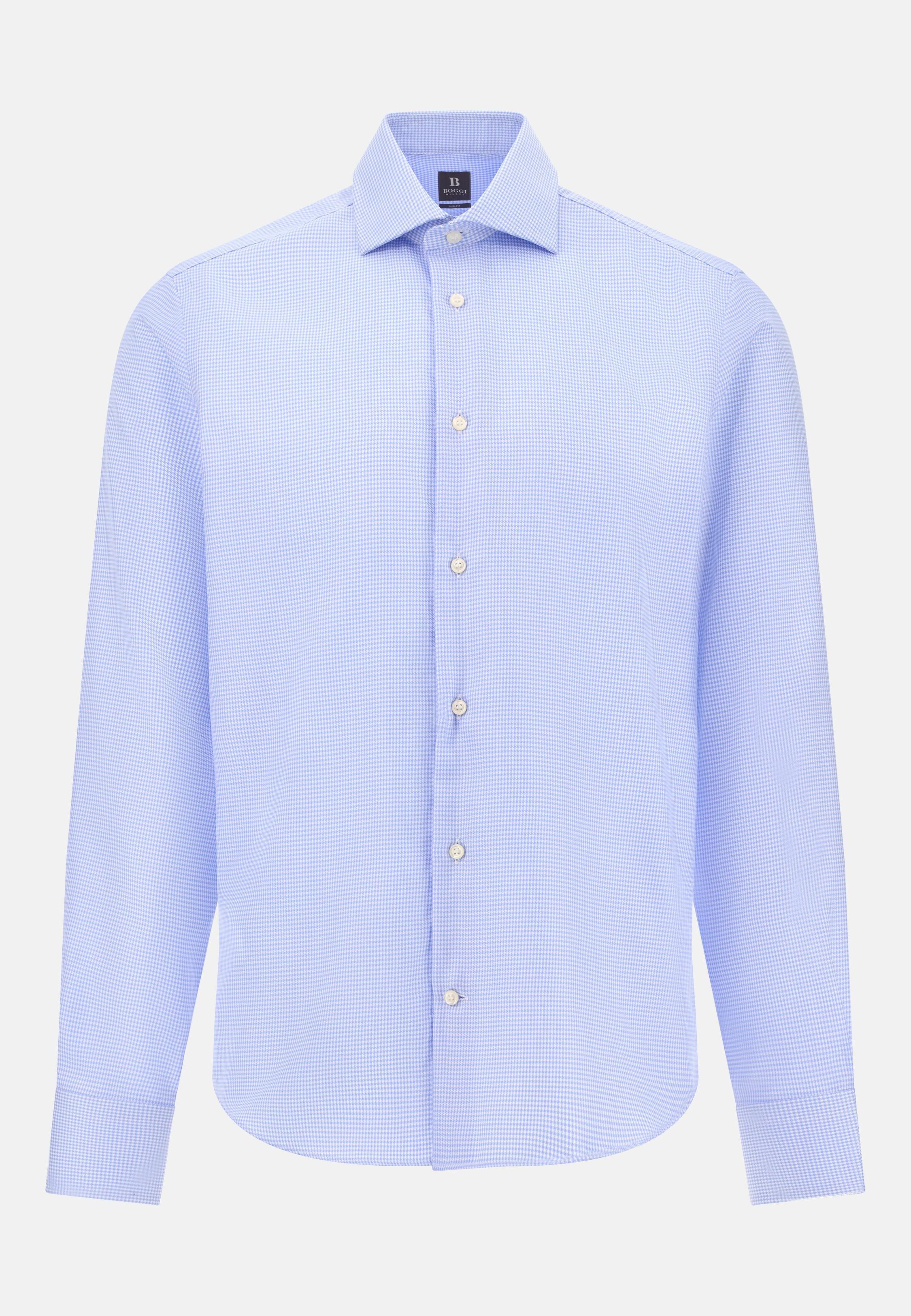 Slim Fit Houndstooth Cotton Shirt Blue, Light Blue, large image number 4