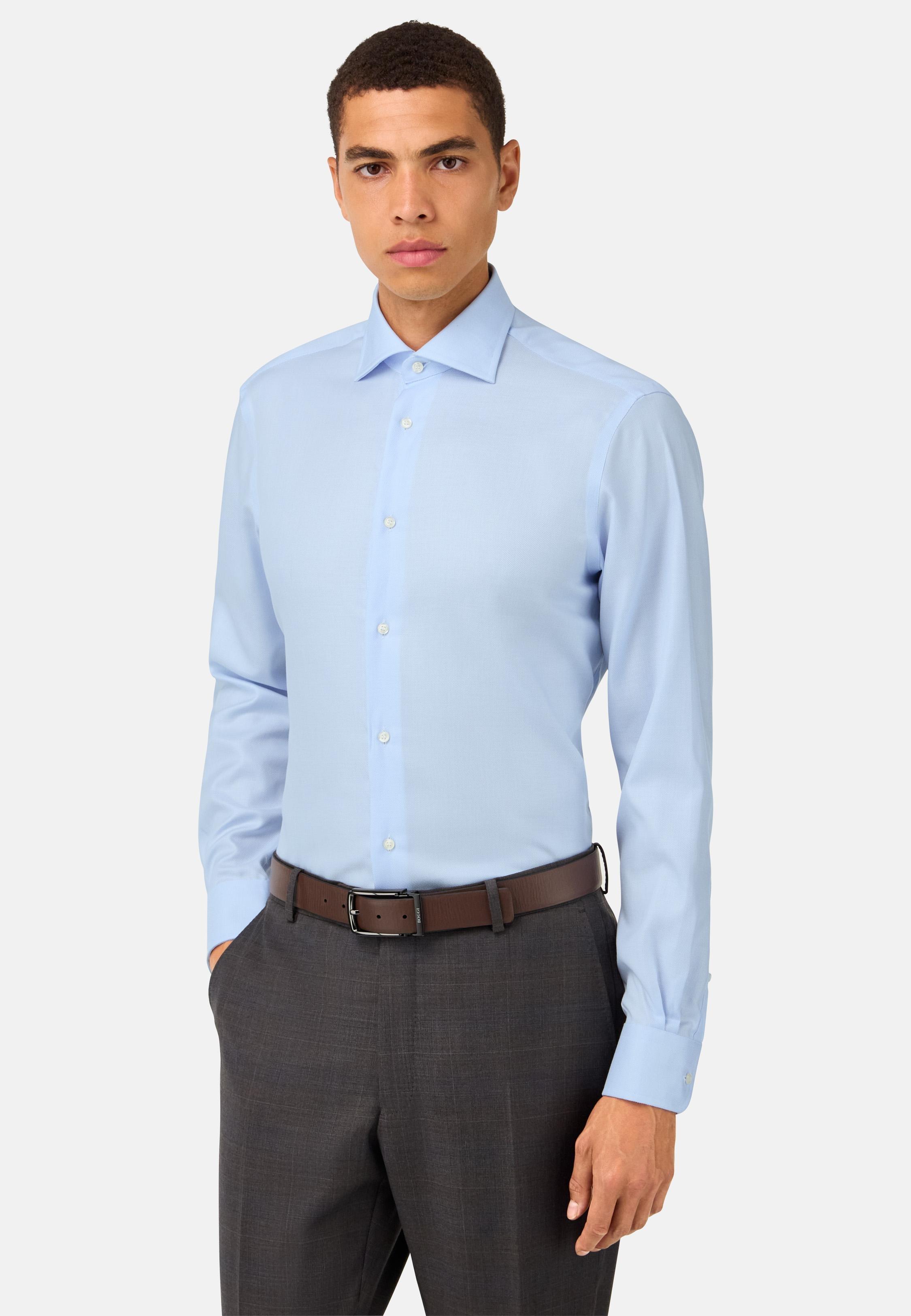 Slim Fit Cotton Twill Shirt Blue, , large image number 0