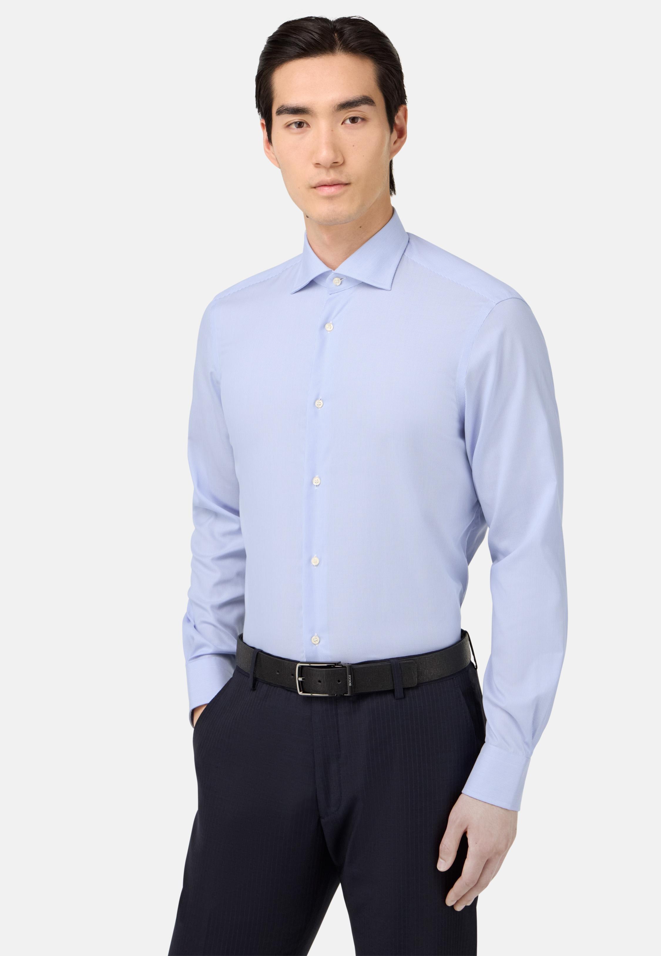 Slim Fit Striped Cotton Shirt Blue, , large image number 0