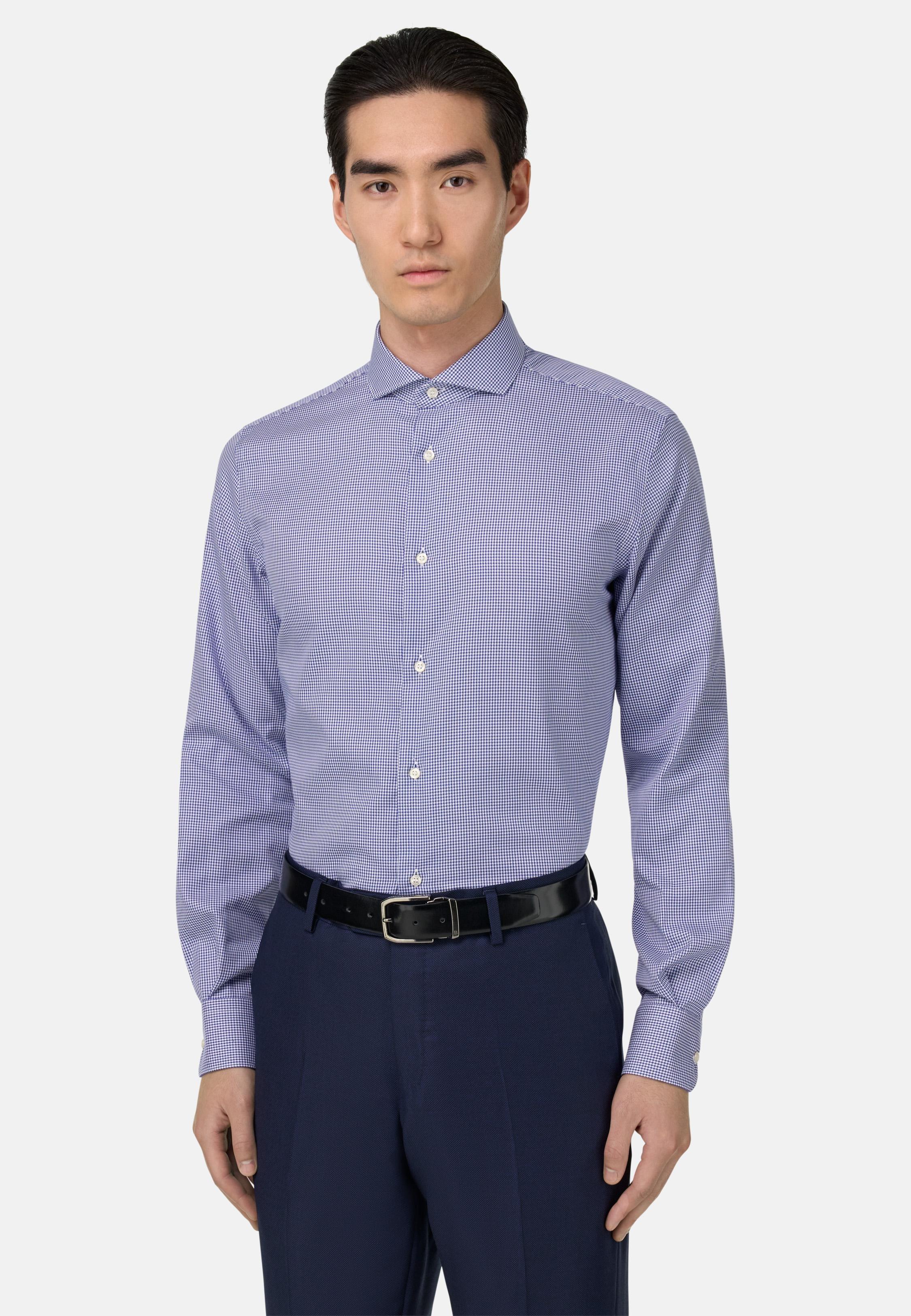 BLUE Regular Fit Houndstooth Cotton Shirt, Navy blue, medium