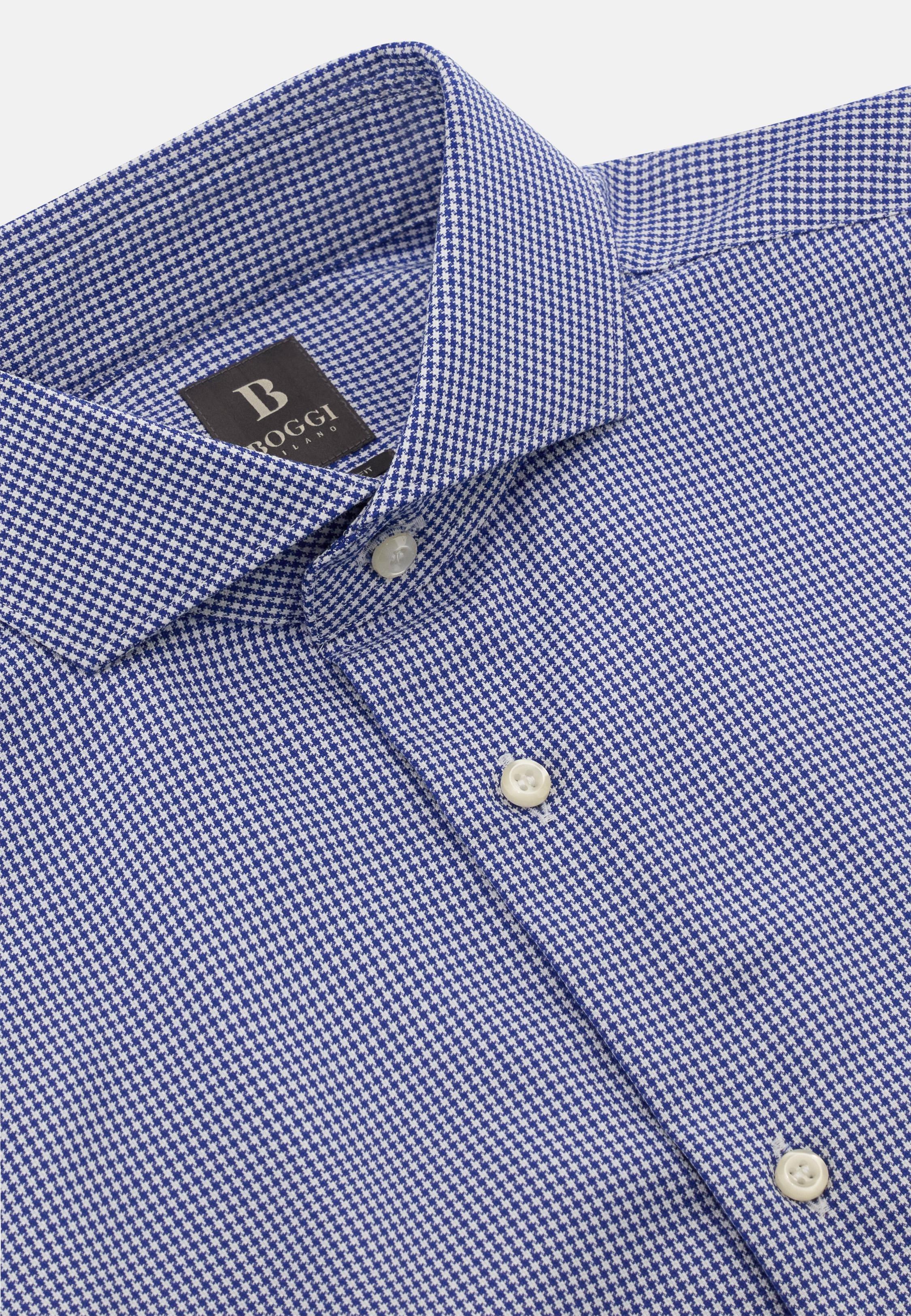 BLUE Regular Fit Houndstooth Cotton Shirt, Navy blue, medium