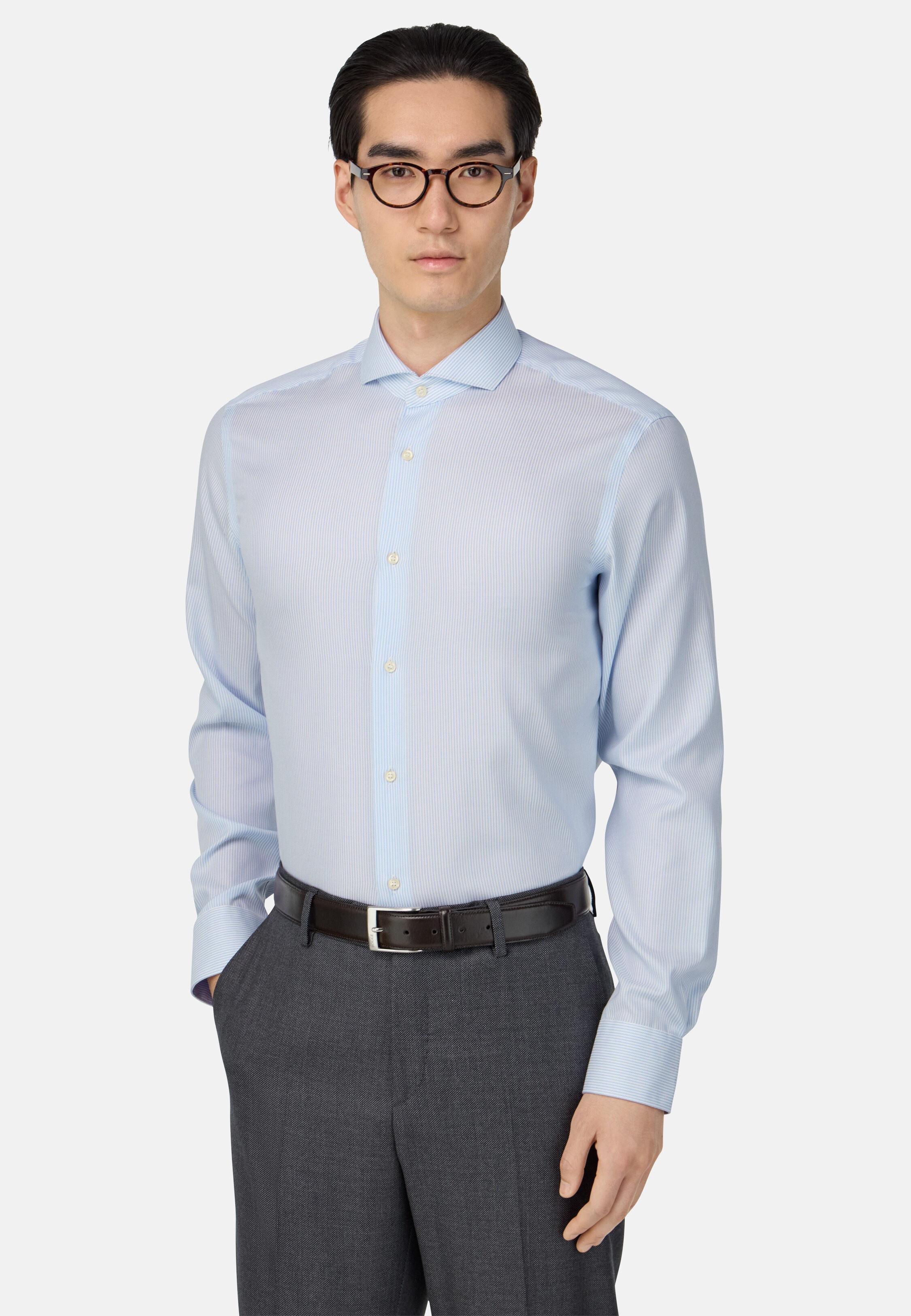 Slim Fit Striped Cotton Shirt Blue, Light Blue, large image number 0