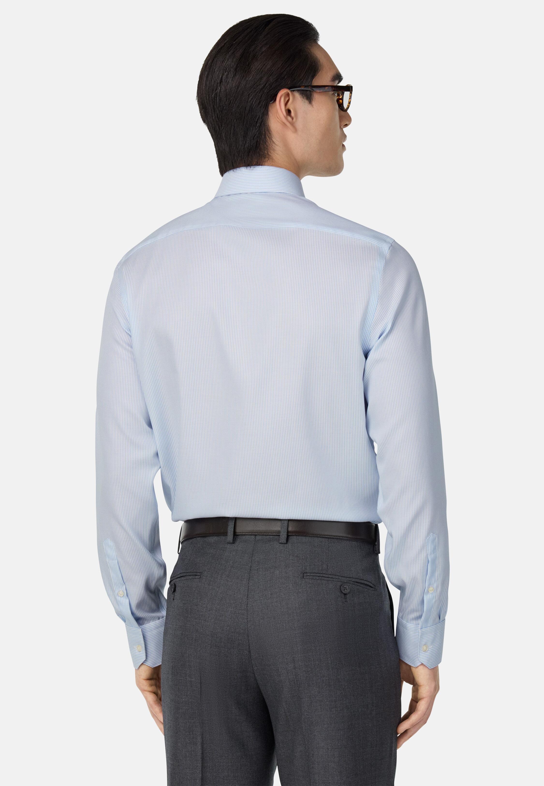 Slim Fit Striped Cotton Shirt Blue, Light Blue, large image number 1